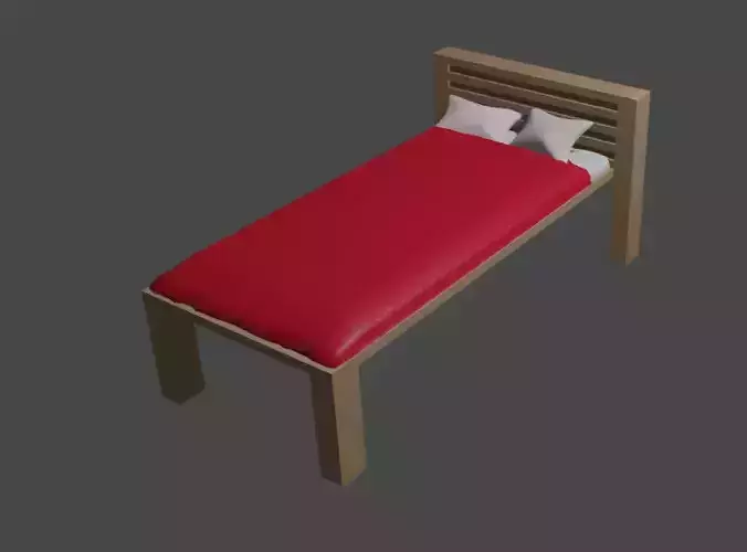 Cartoon 3D oak hardwood red bed        low poly