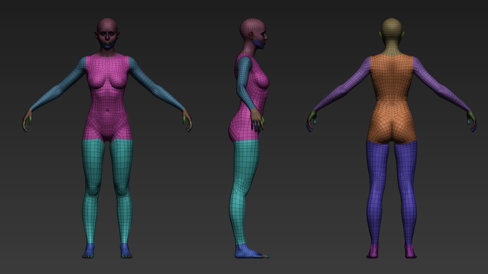 Female BaseMesh Low-poly 3D model_7