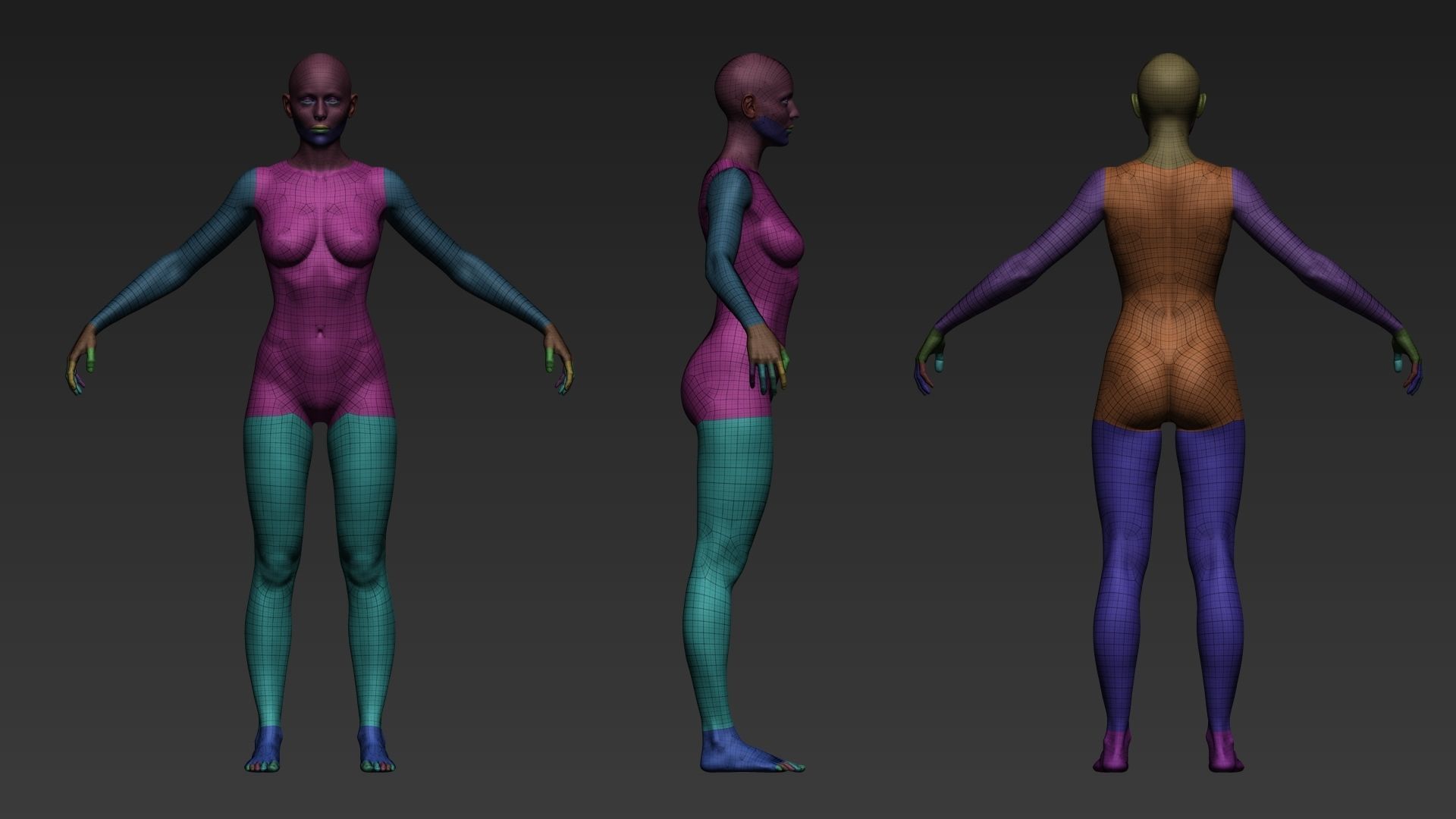 Female BaseMesh Low-poly 3D model_8