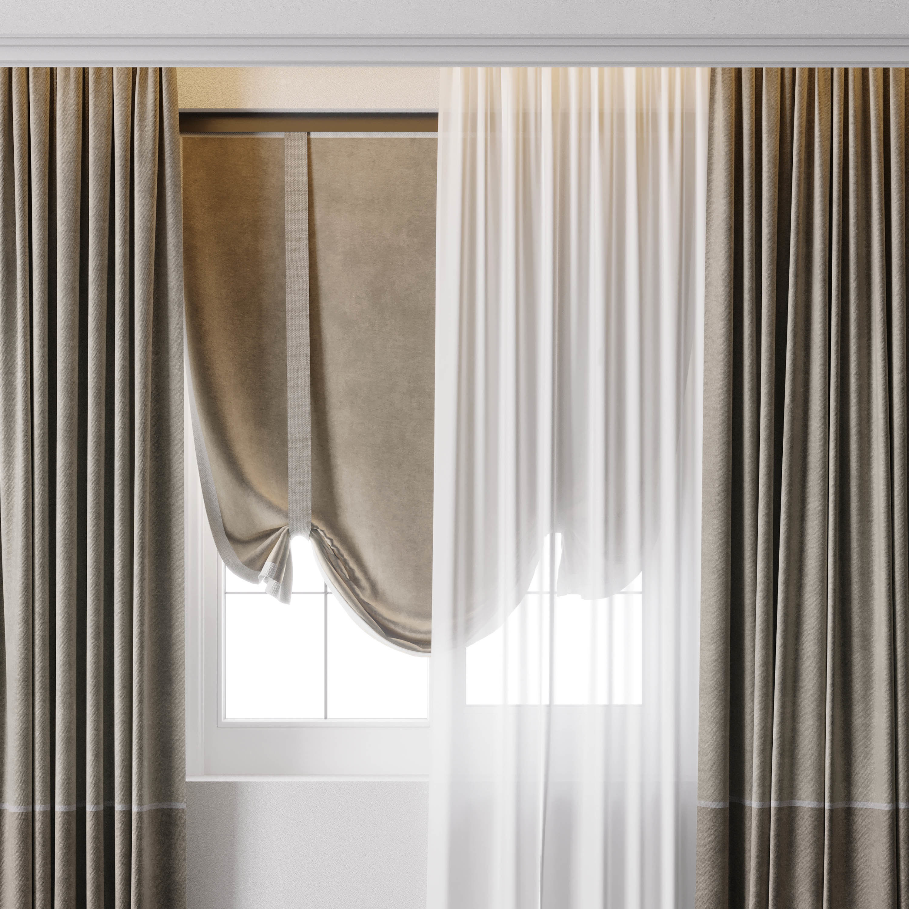 Hadi Curtain With Roman Blind 68 Low-poly 3D model_3