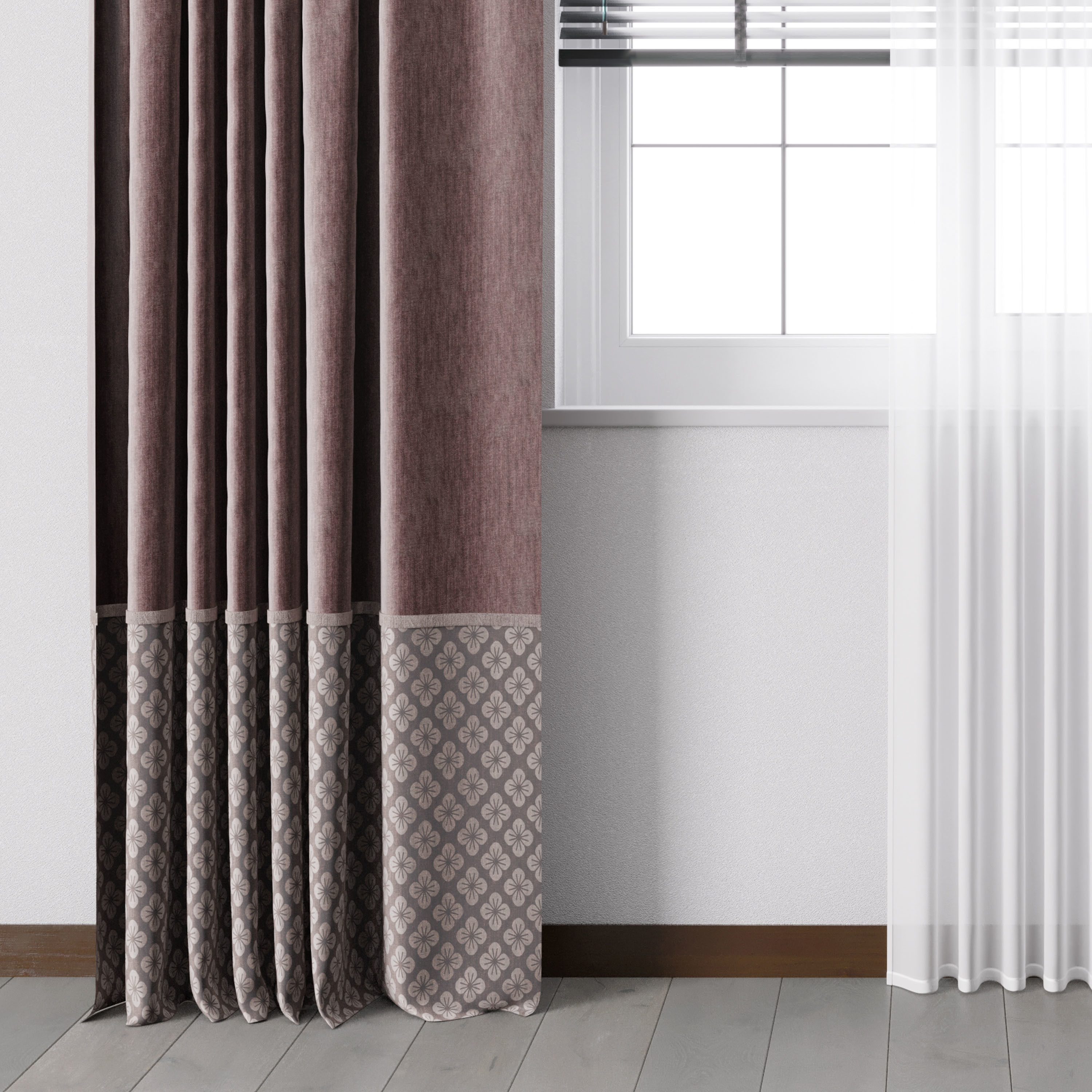 Red curtain with metal curtain rod and metal blind 09 Low-poly 3D model_2