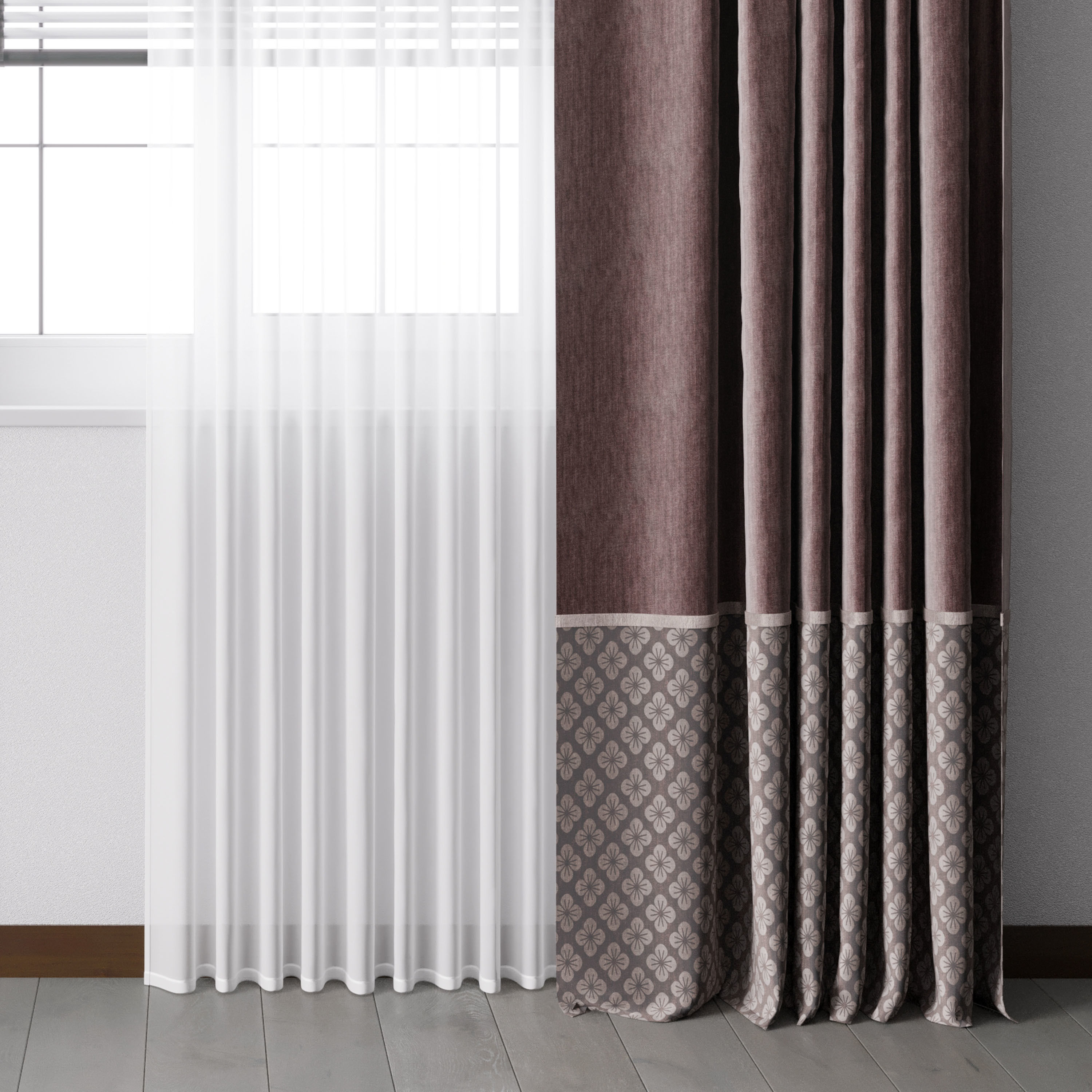 Red curtain with metal curtain rod and metal blind 09 Low-poly 3D model_3