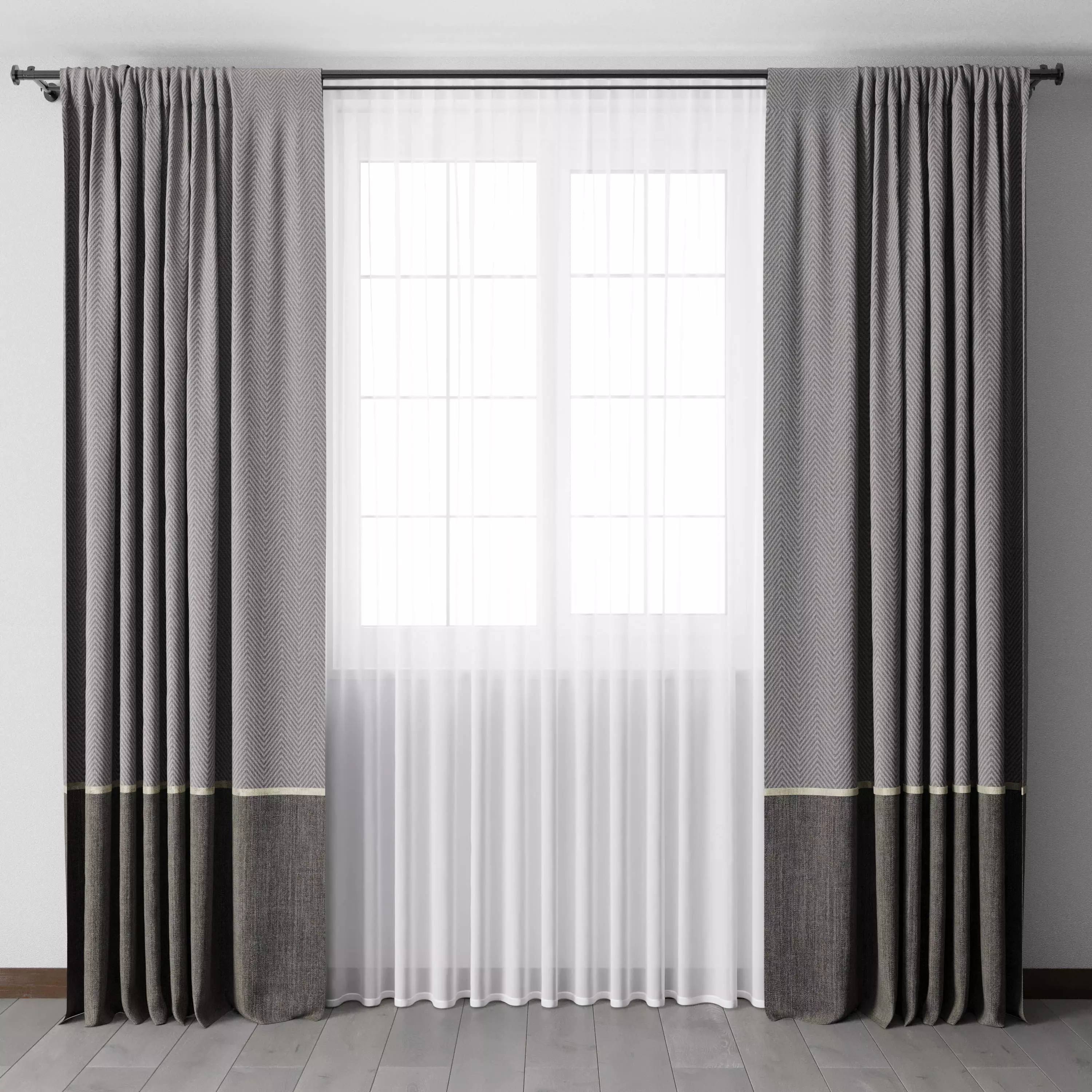 curtain with rod and metal blind 08 Low-poly 3D model_0
