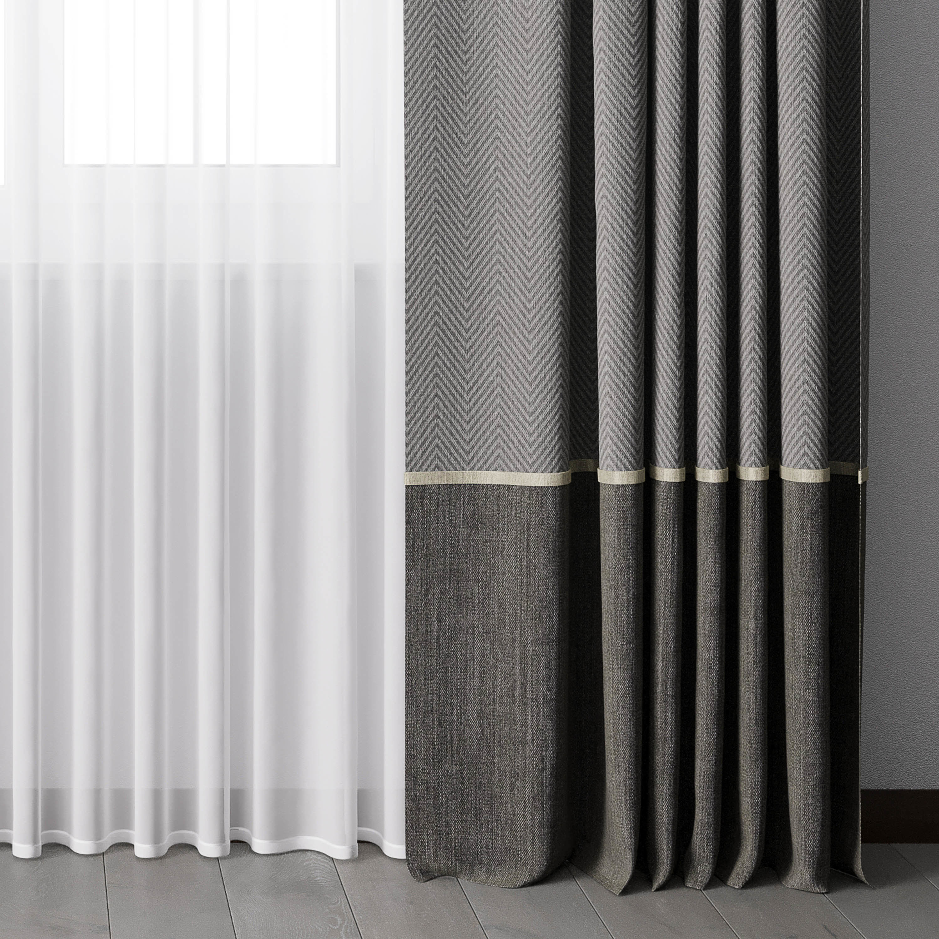curtain with rod and metal blind 08 Low-poly 3D model_1