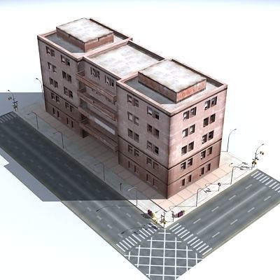 Low poly city block 14 Low-poly 3D model_1