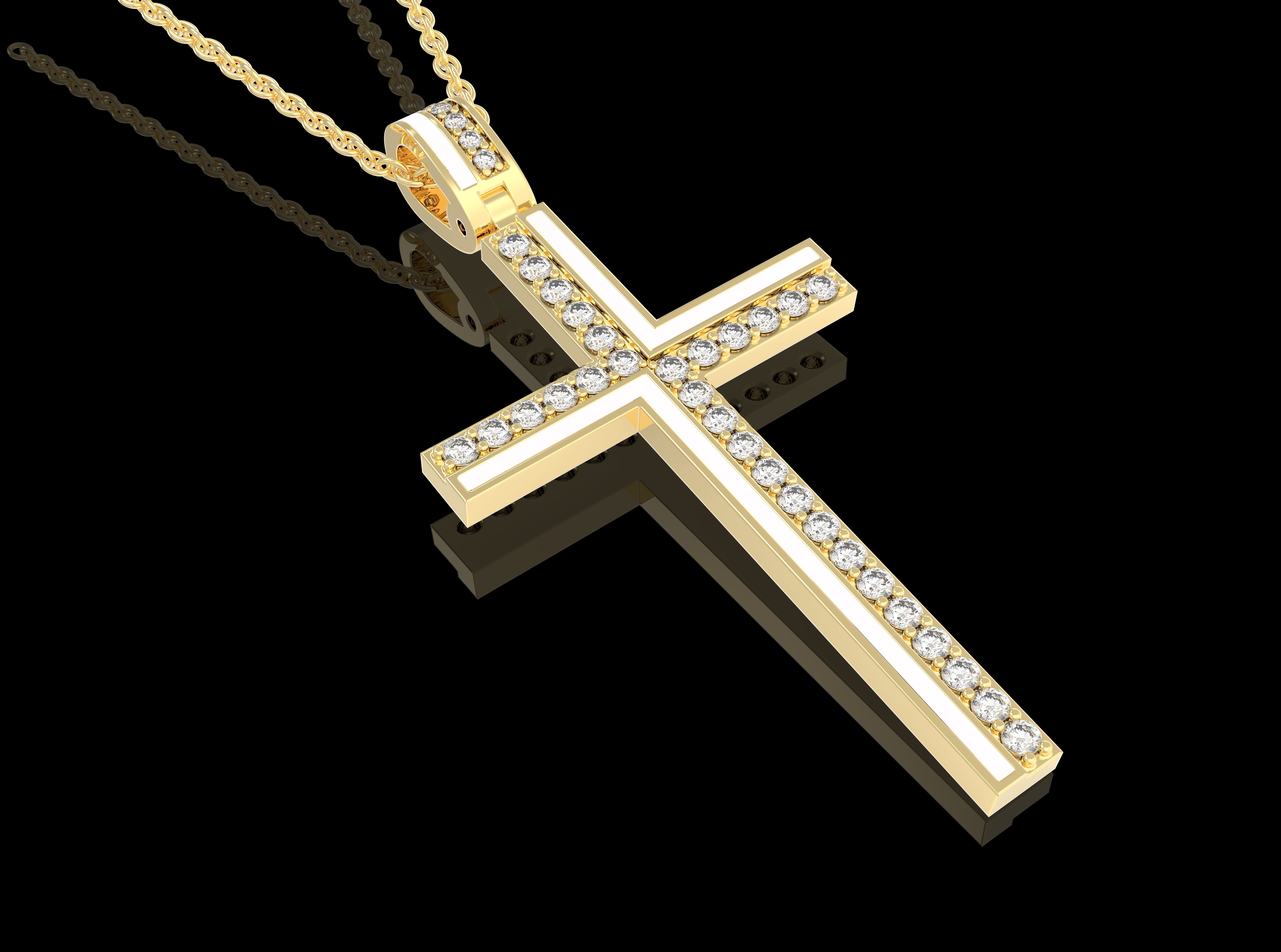Fashion enamel cross with diamonds and modern hanger STL format Free 3D print model_3