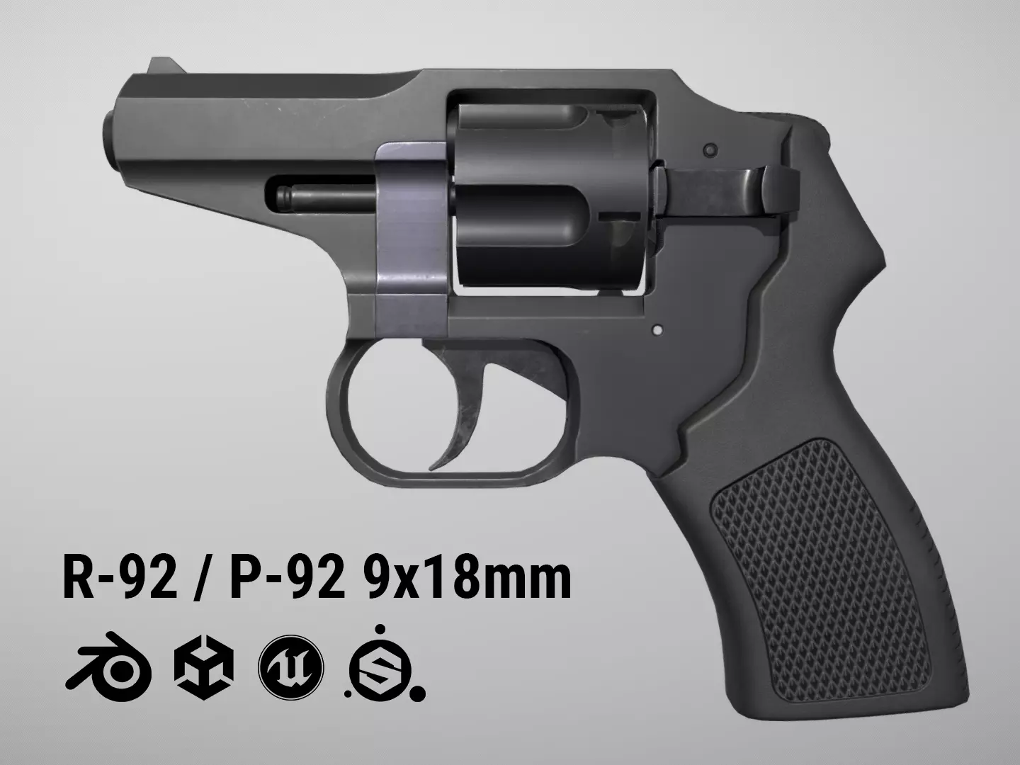 R-92 P-92 Revolver 9x18 mm Low-poly 3D model_0