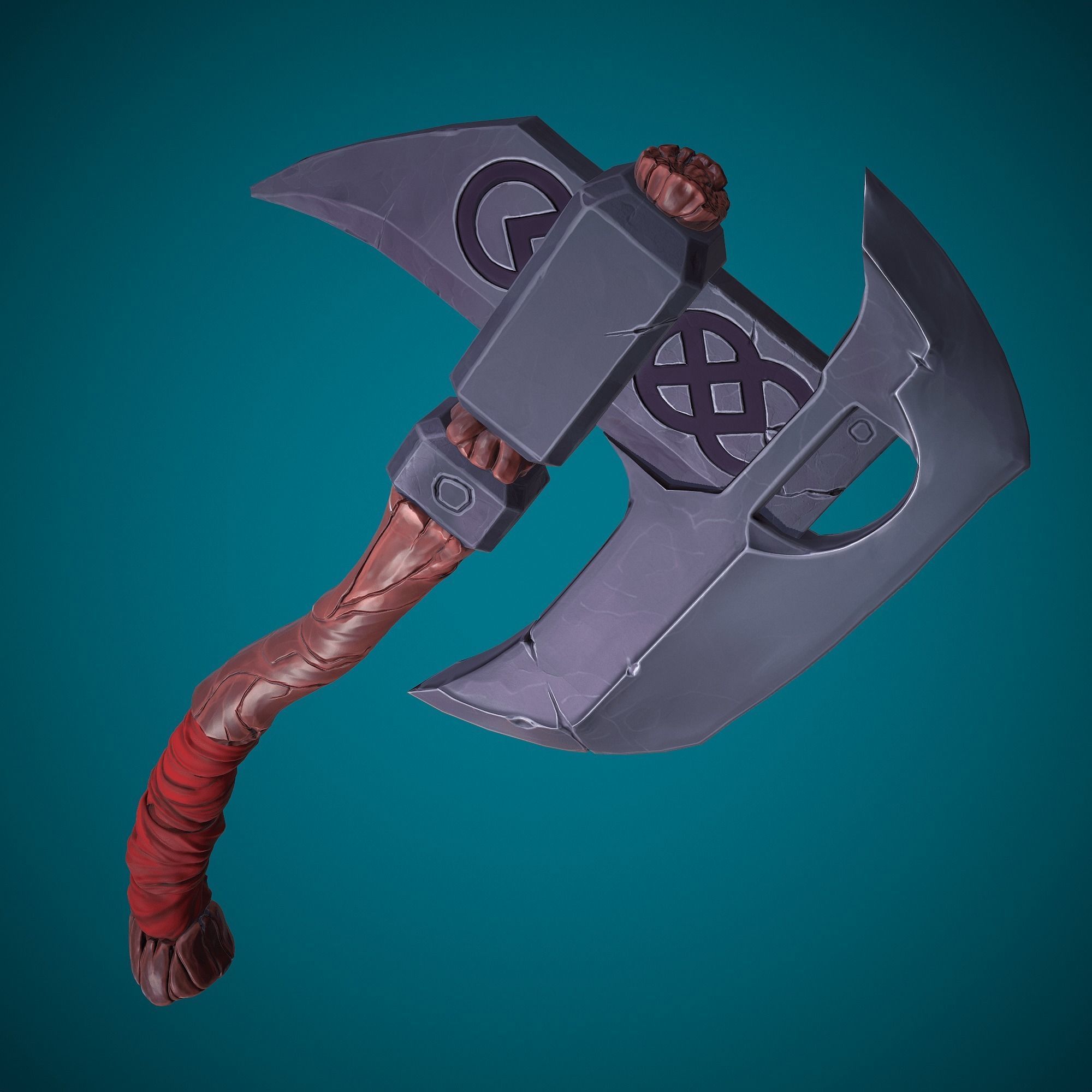 Stylized single-handed Dwarven Axe weapon 01 3D model_11