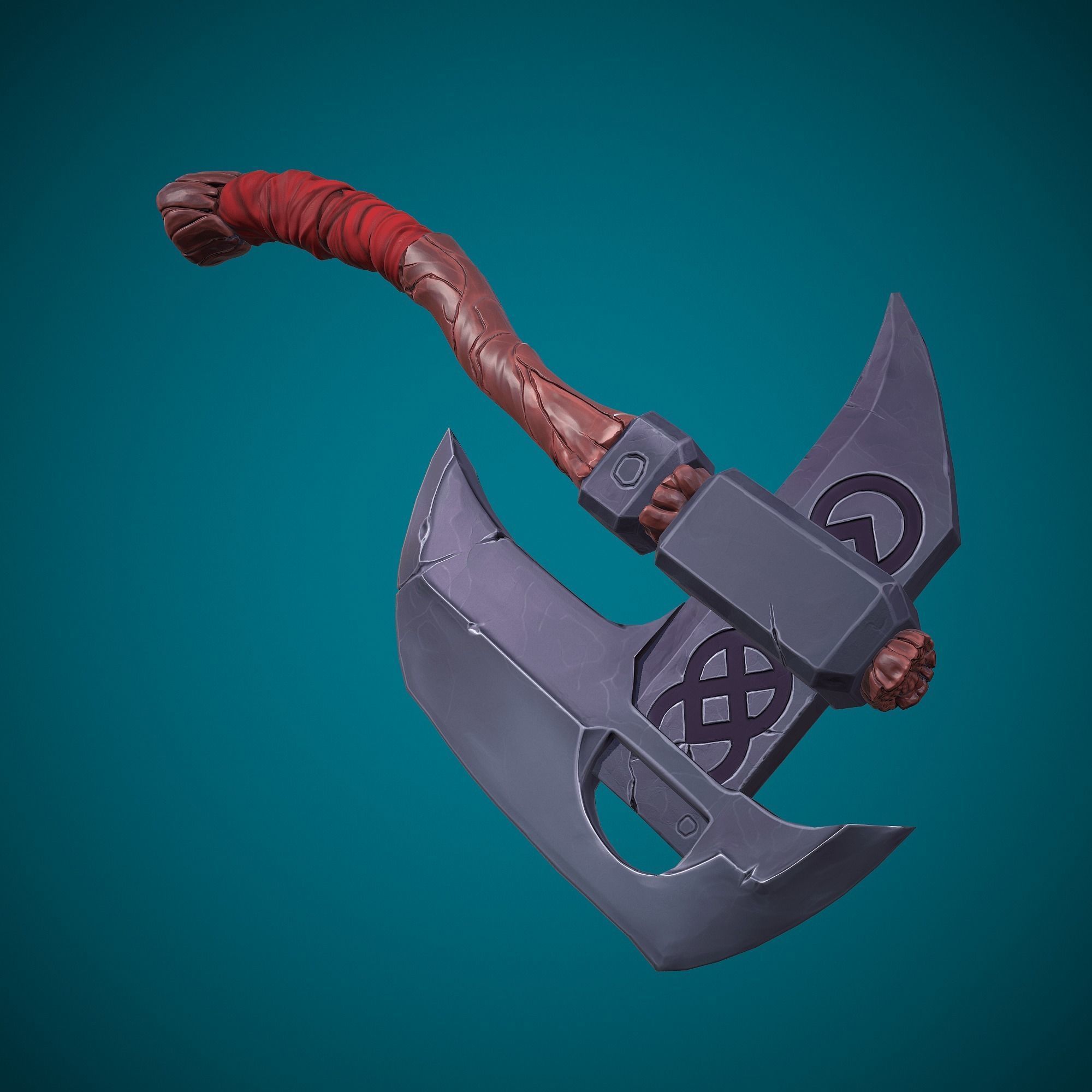 Stylized single-handed Dwarven Axe weapon 01 3D model_10