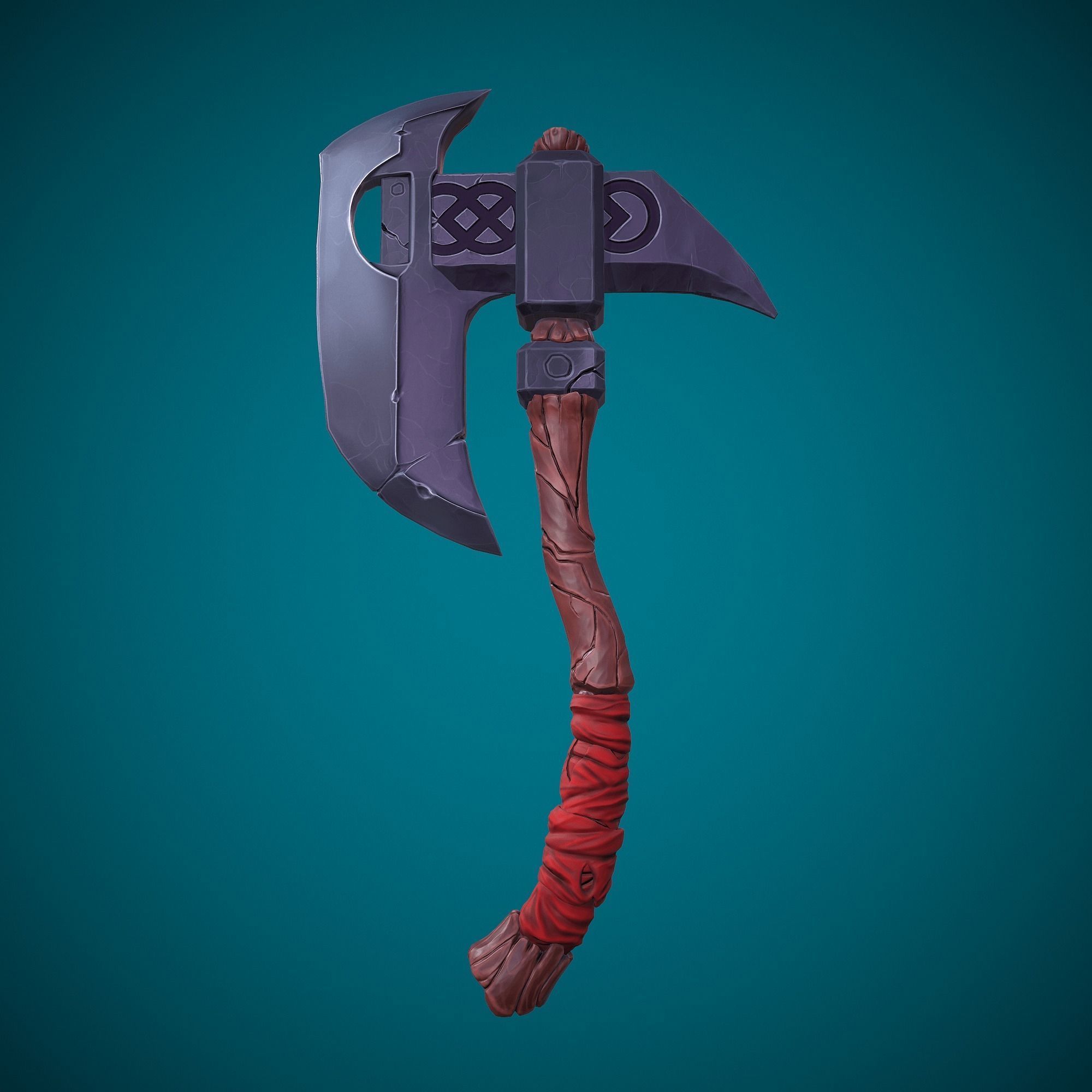 Stylized single-handed Dwarven Axe weapon 01 3D model_5