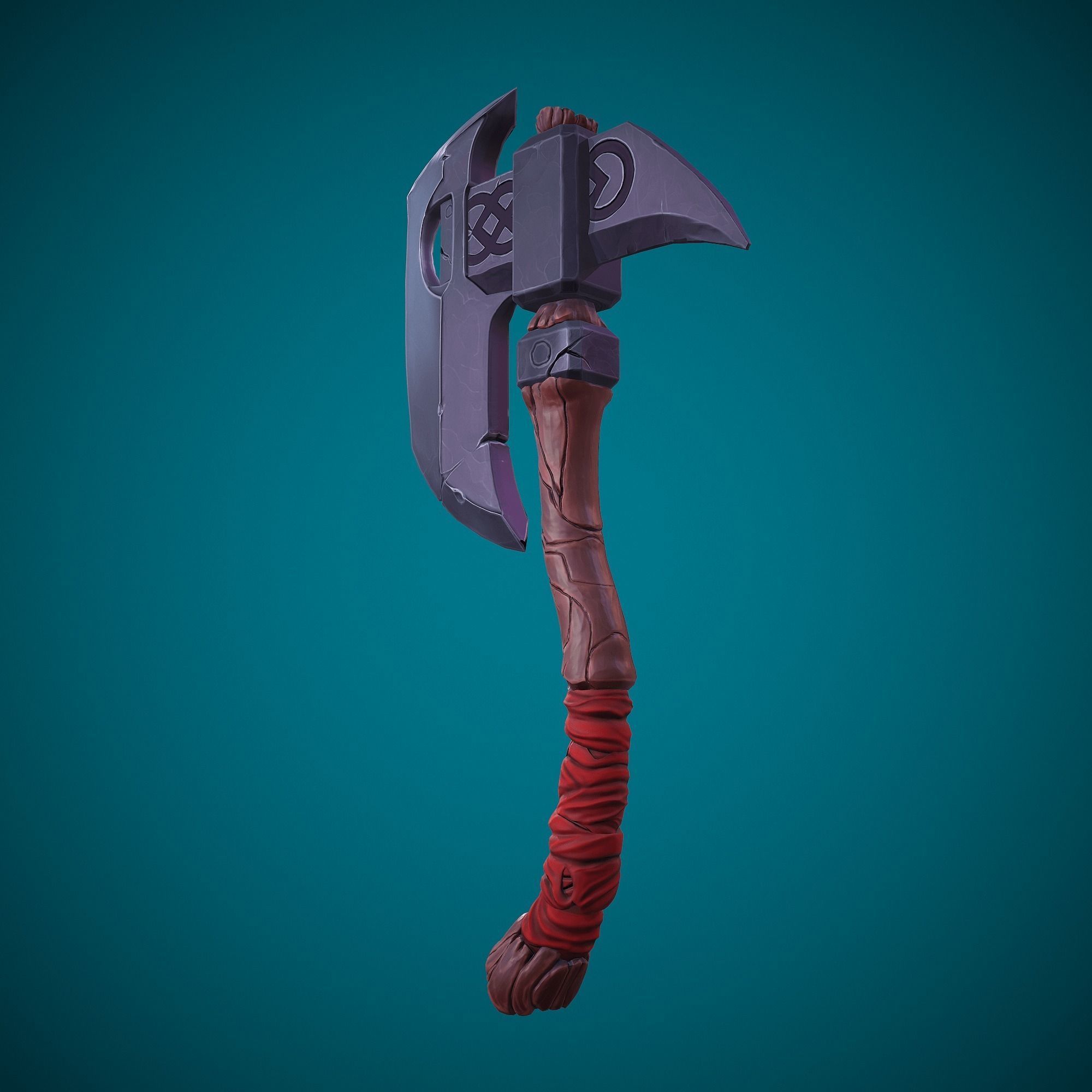 Stylized single-handed Dwarven Axe weapon 01 3D model_7