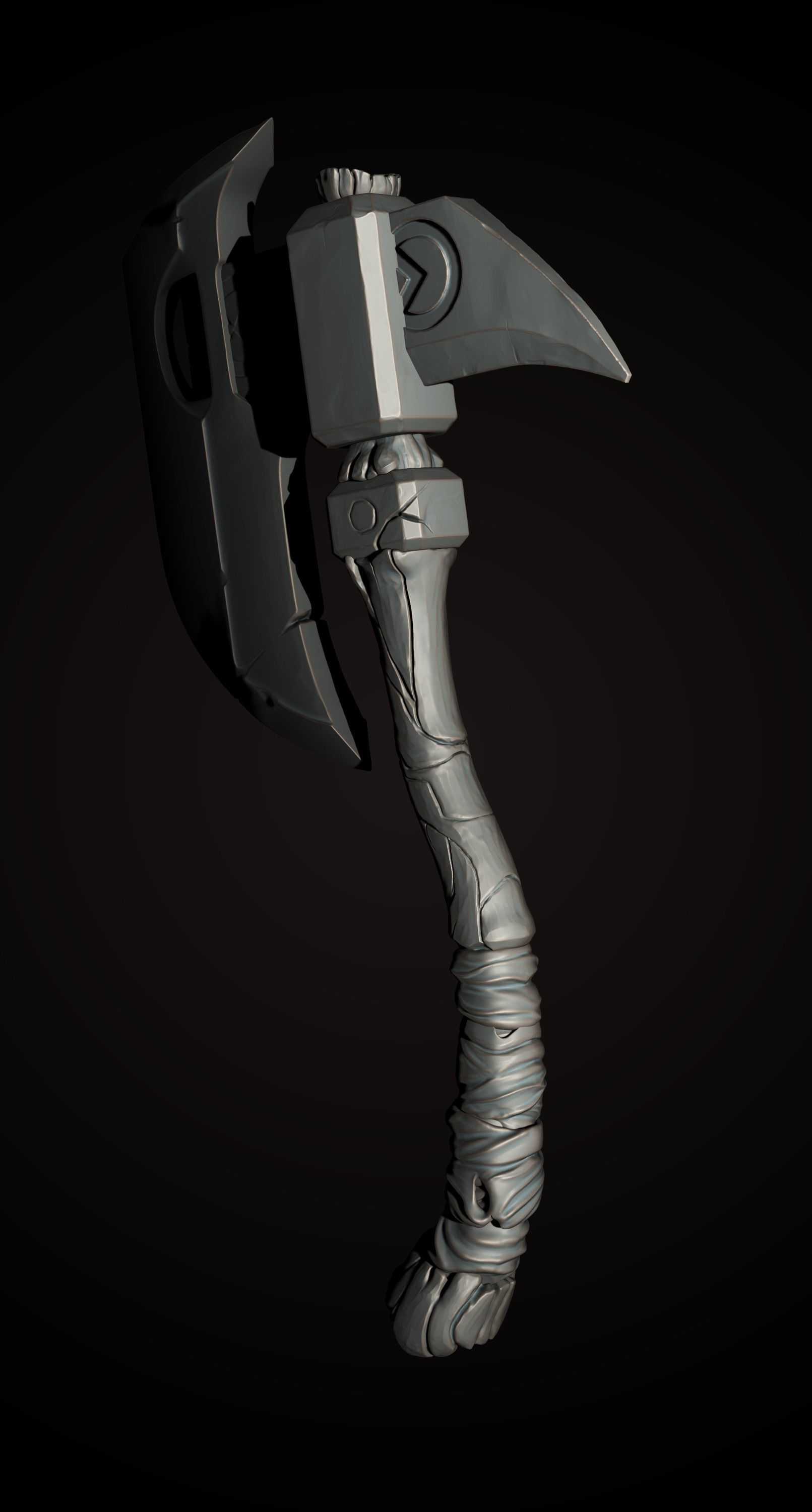 Stylized single-handed Dwarven Axe weapon 01 3D model_4