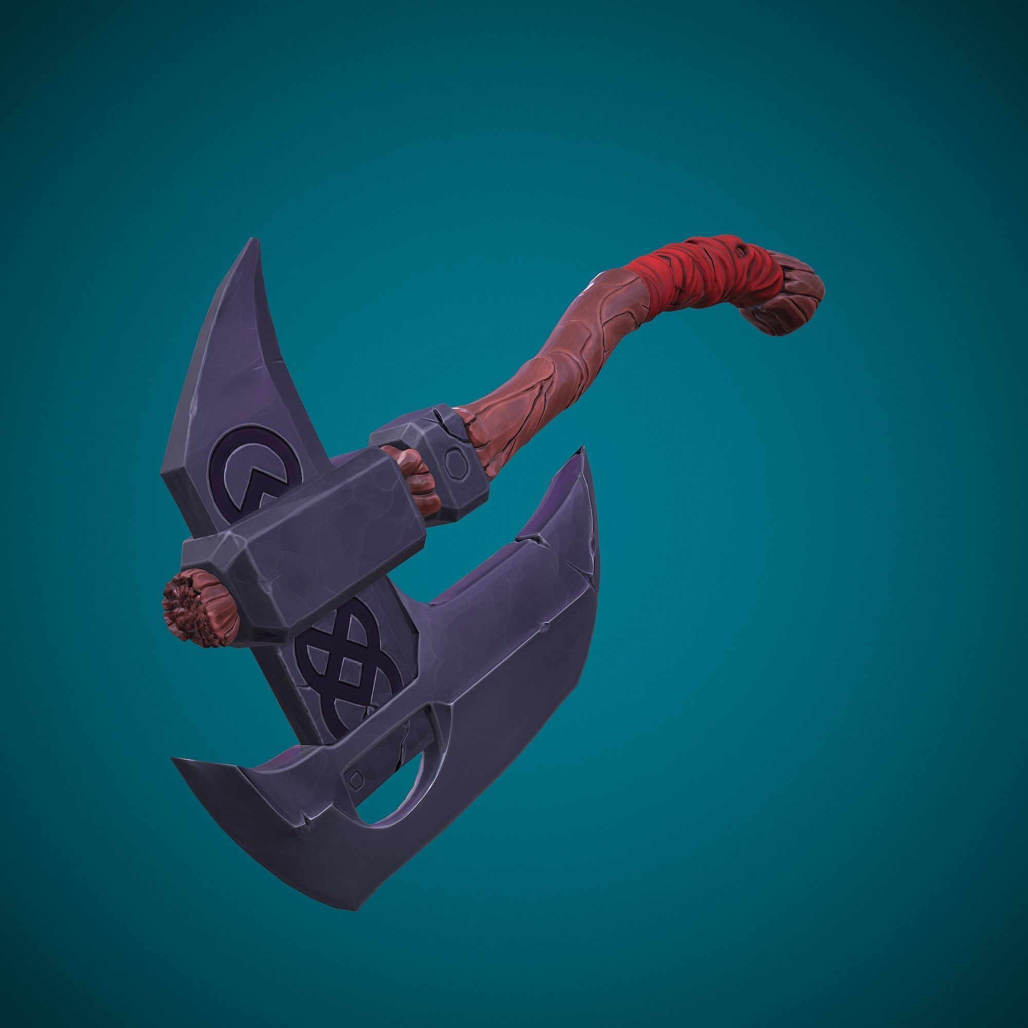 Stylized single-handed Dwarven Axe weapon 01 3D model_9