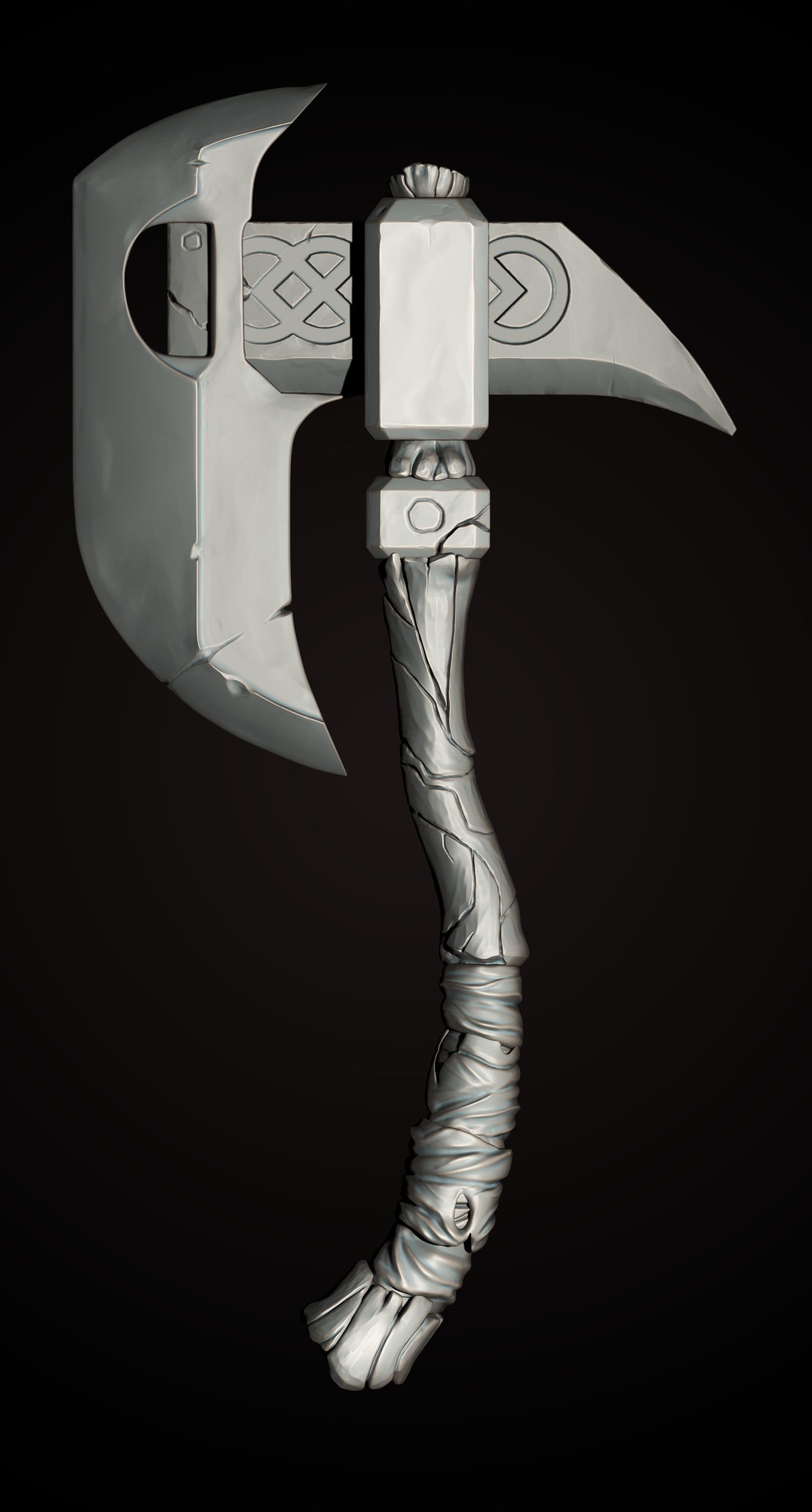 Stylized single-handed Dwarven Axe weapon 01 3D model_3