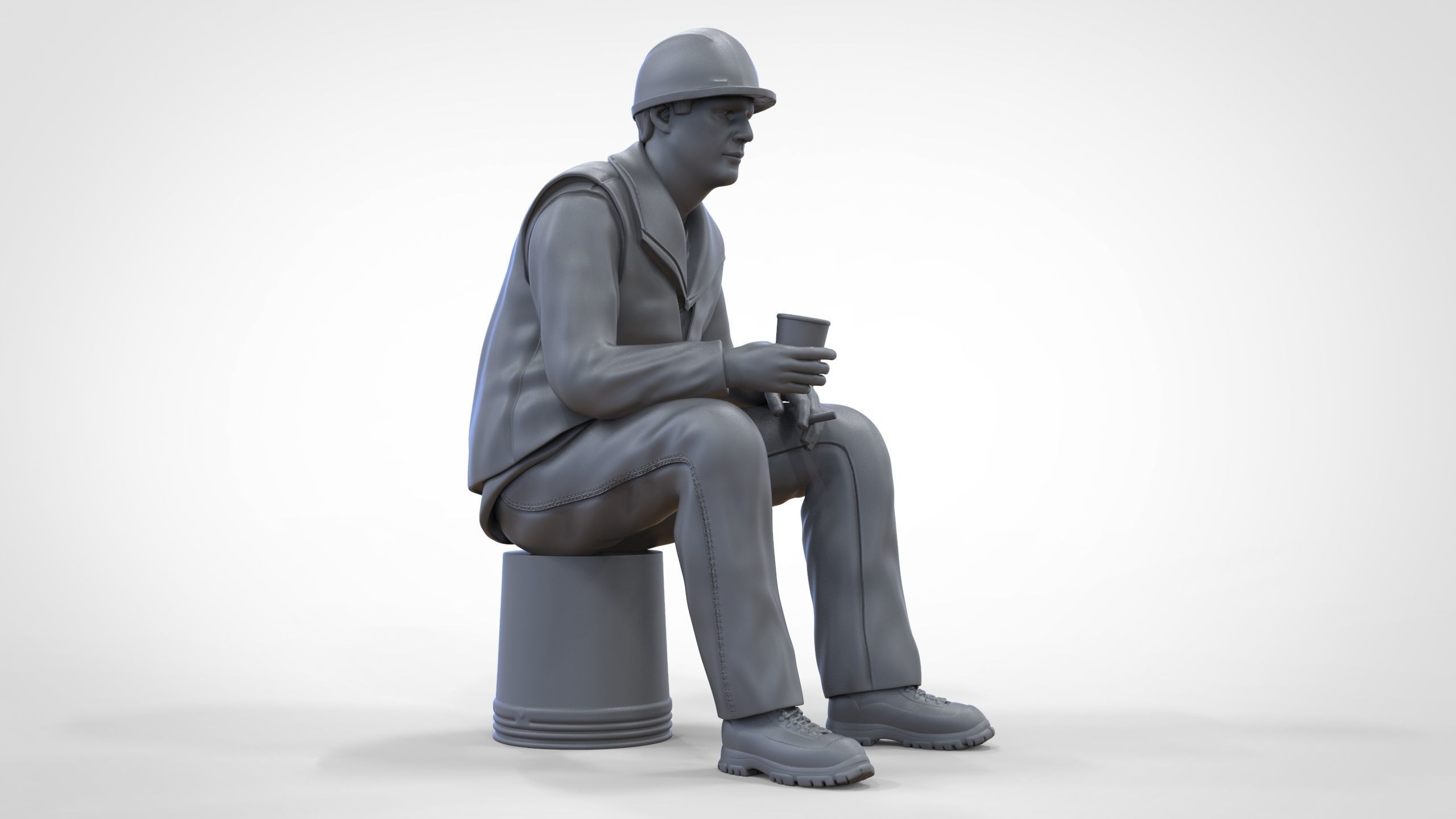 N7 Sitting Construction worker 3D print model_34