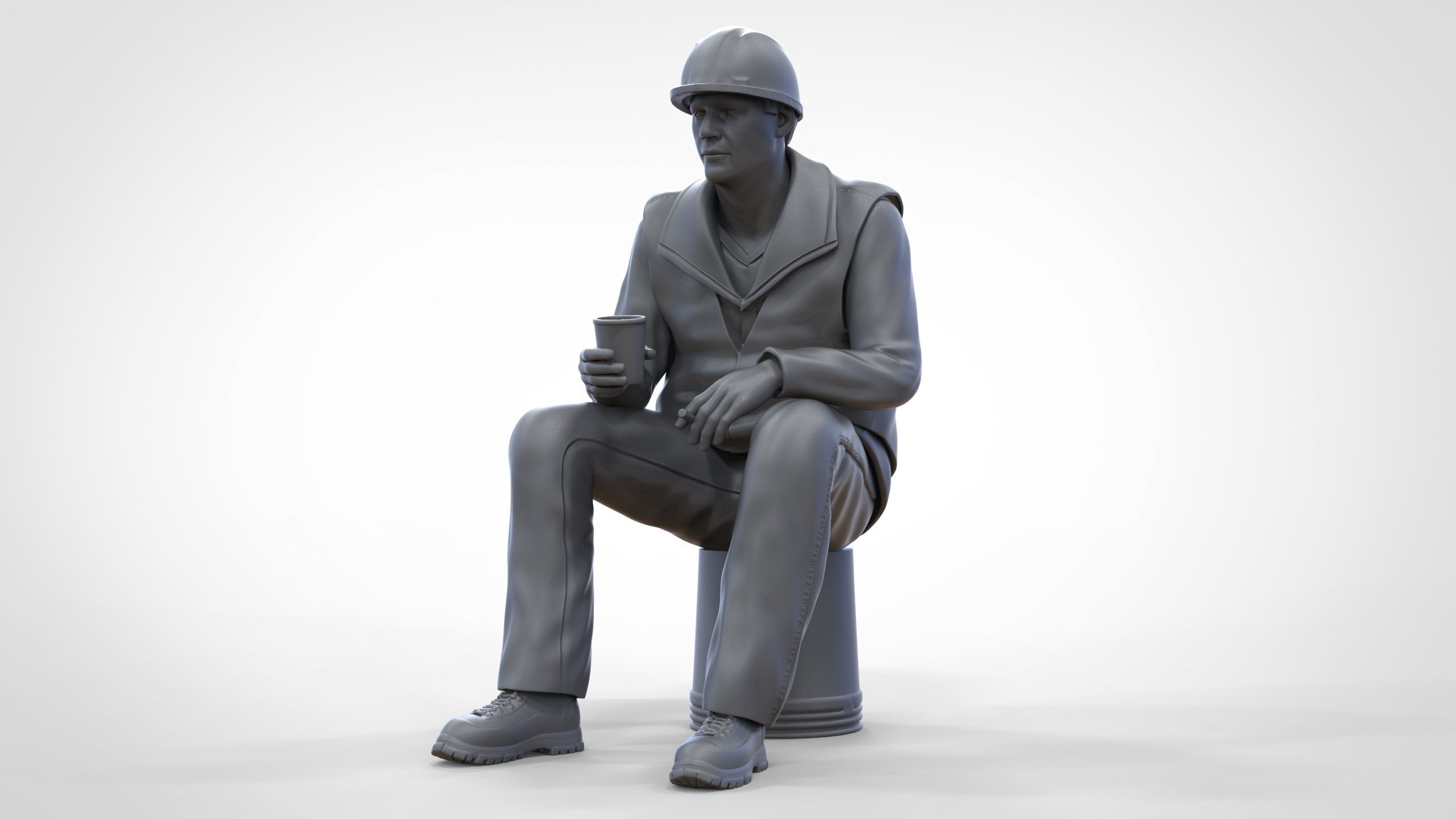 N7 Sitting Construction worker 3D print model_37