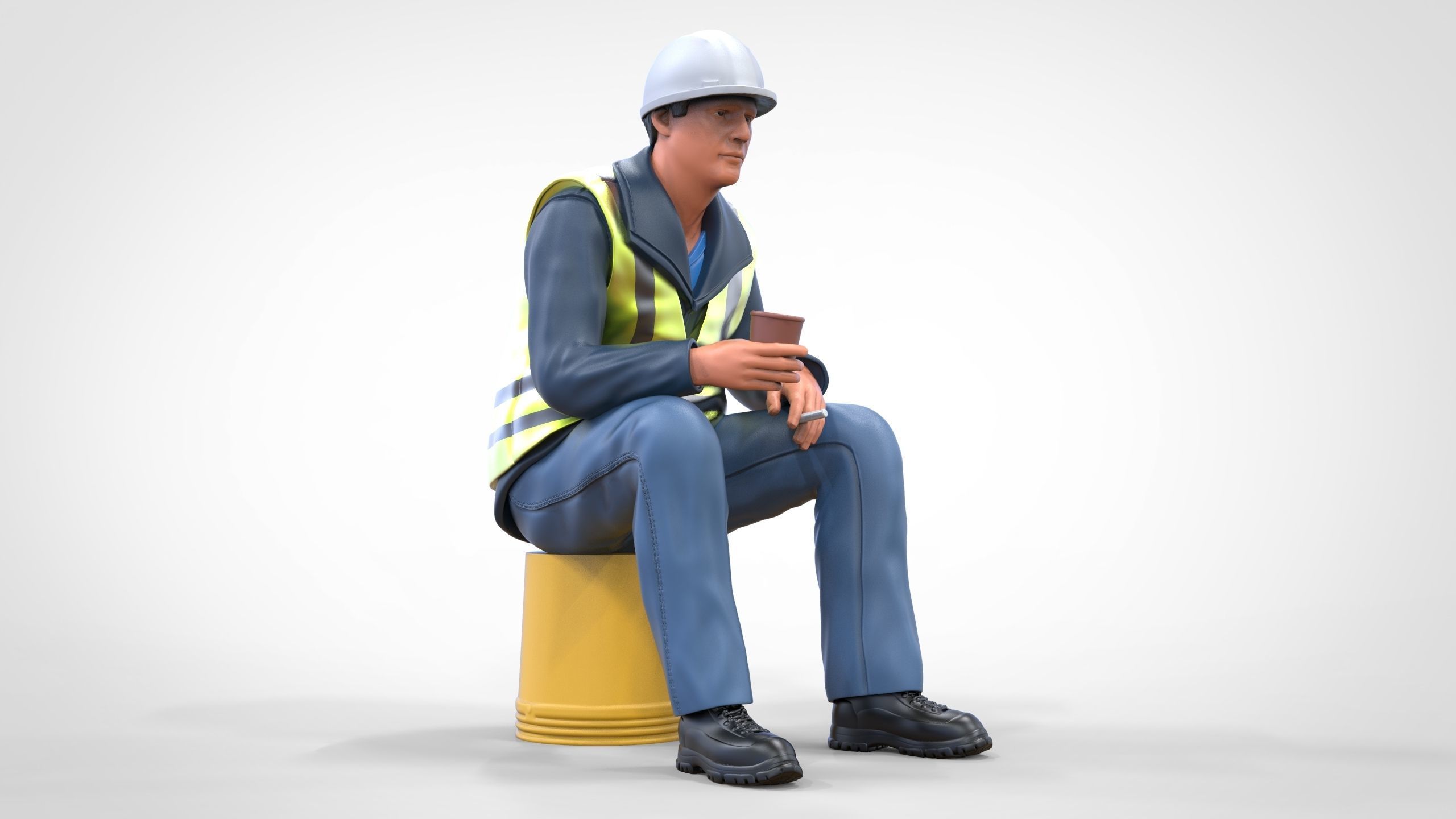 N7 Sitting Construction worker 3D print model_2