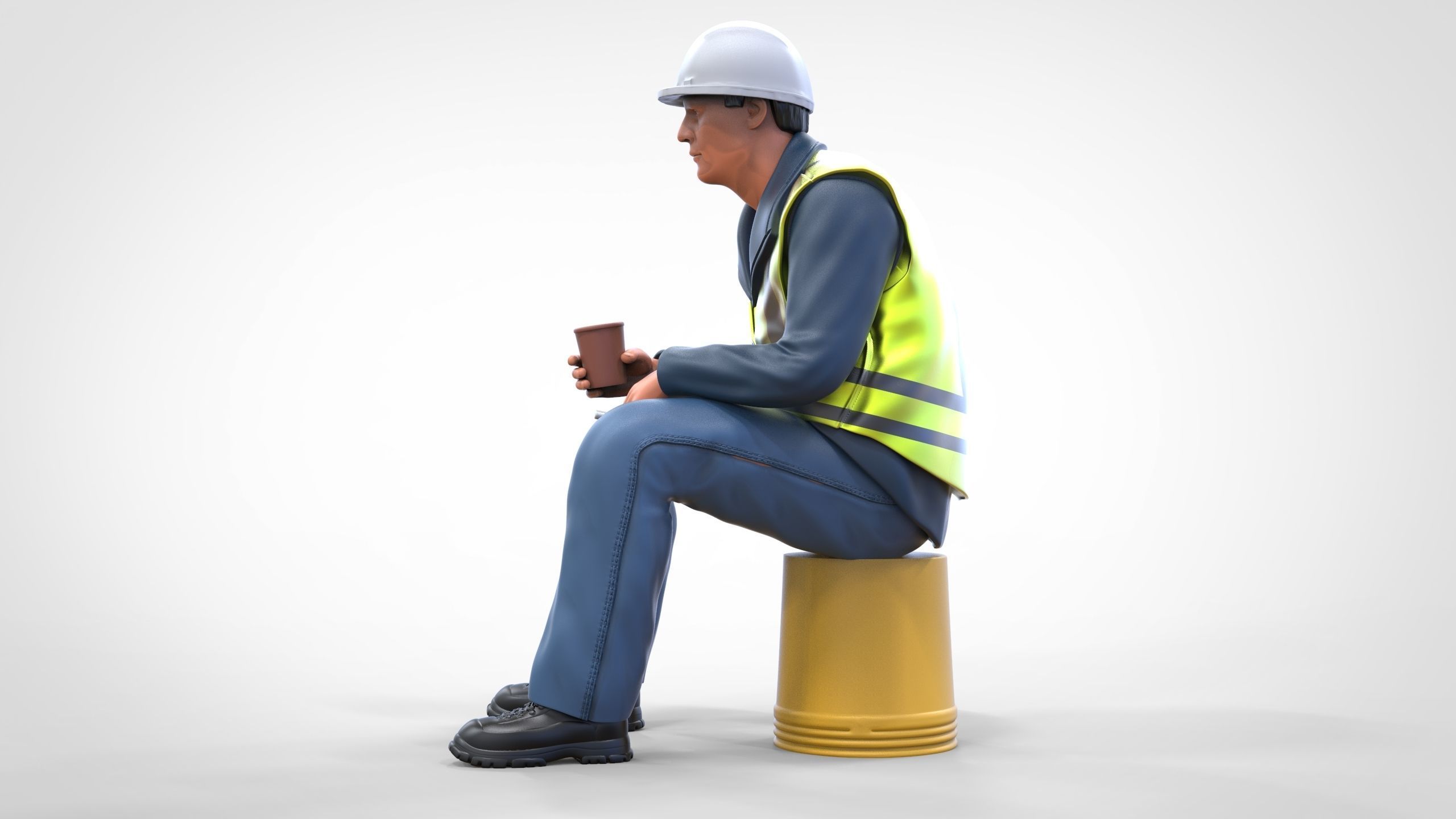 N7 Sitting Construction worker 3D print model_3