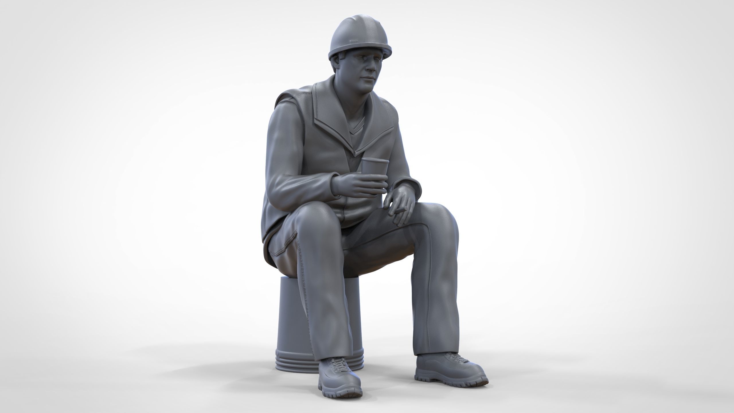 N7 Sitting Construction worker 3D print model_35