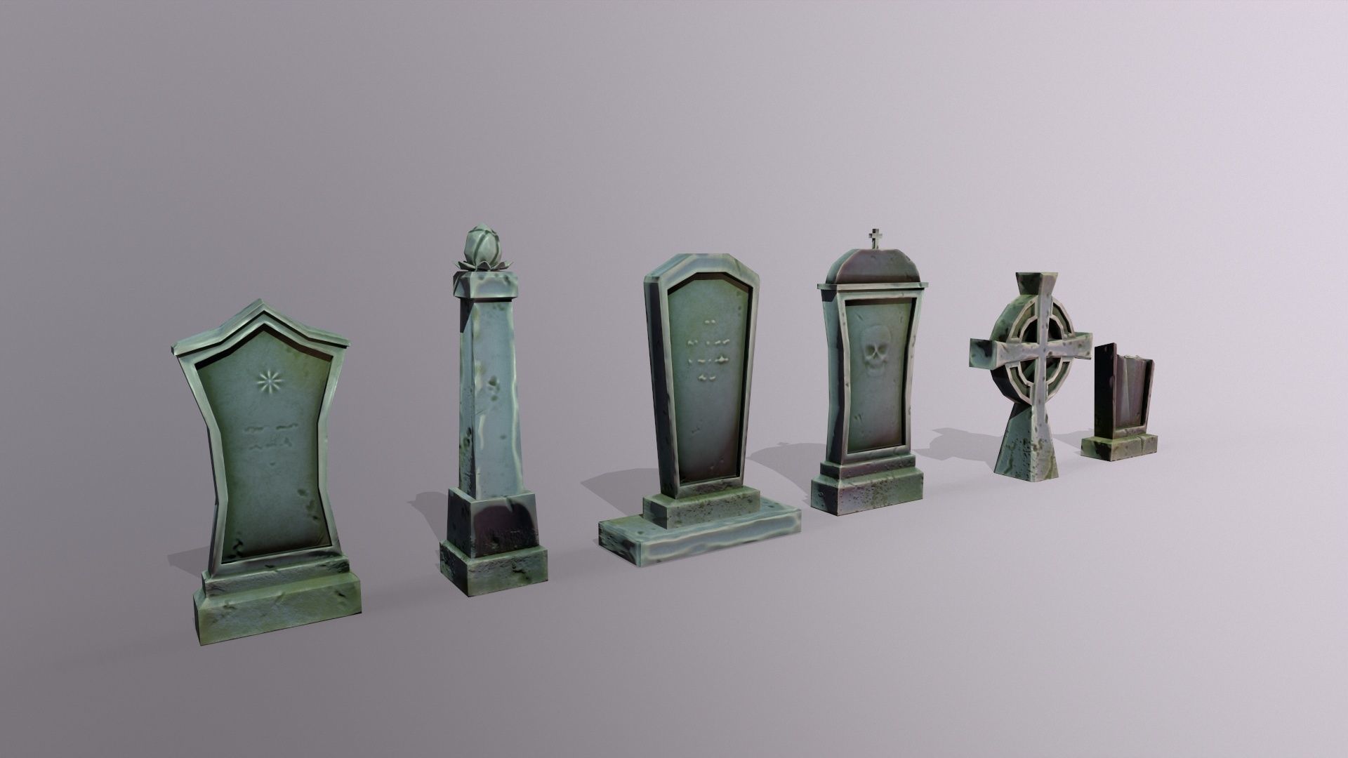 Stylized lowpoly fantasy graveyard headstones PBR asset Low-poly 3D model_3