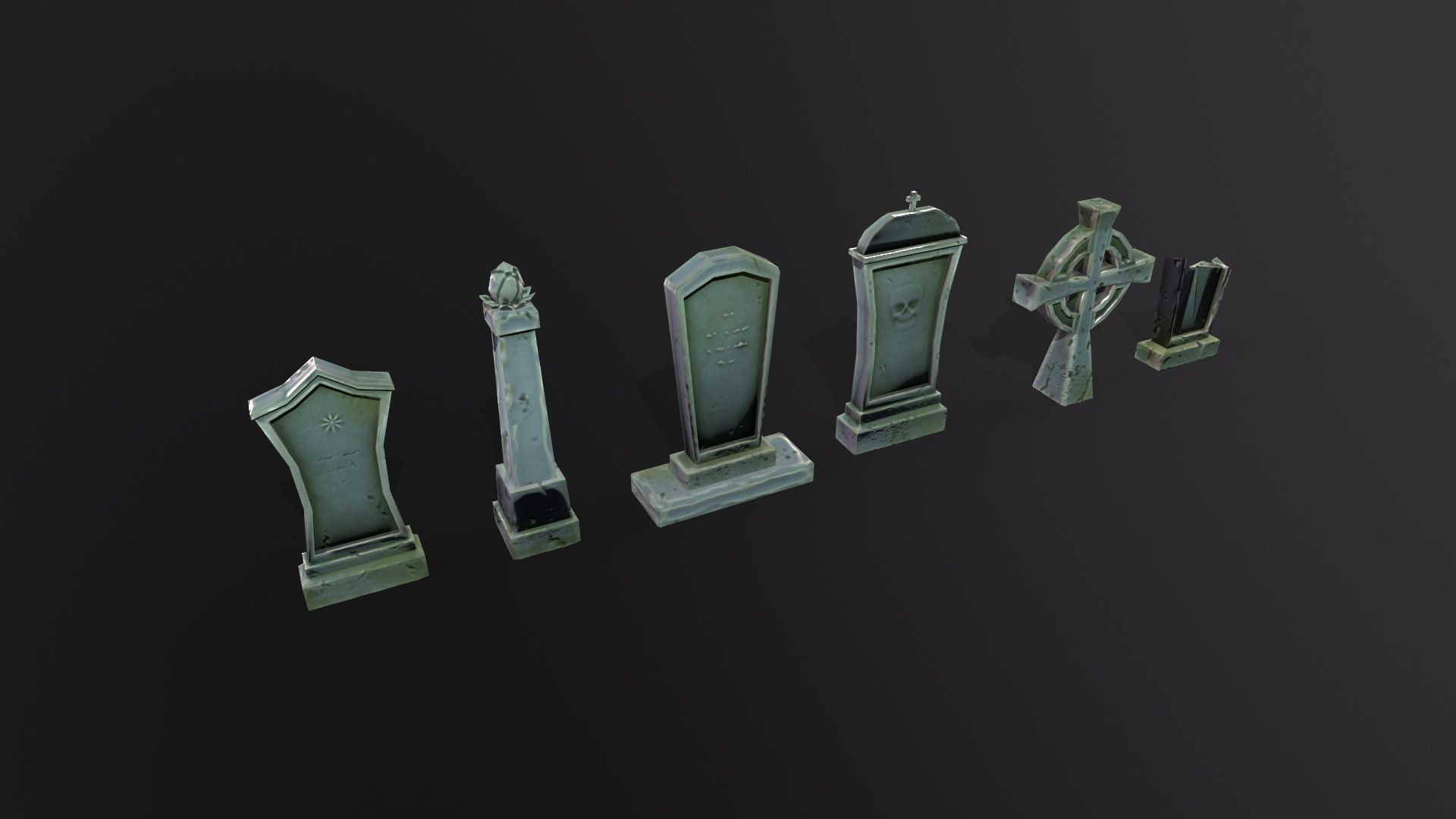 Stylized lowpoly fantasy graveyard headstones PBR asset Low-poly 3D model_9