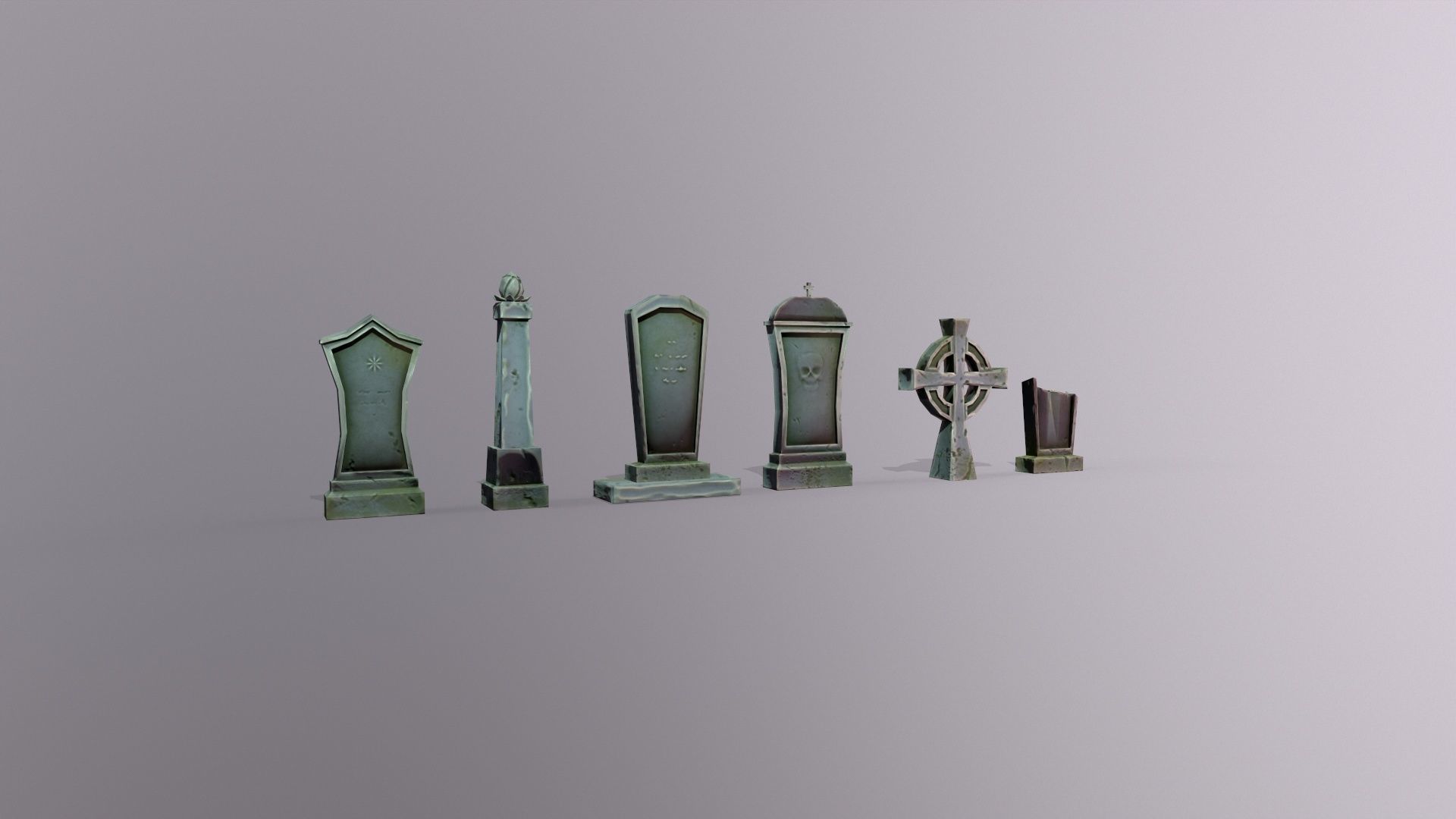 Stylized lowpoly fantasy graveyard headstones PBR asset Low-poly 3D model_2