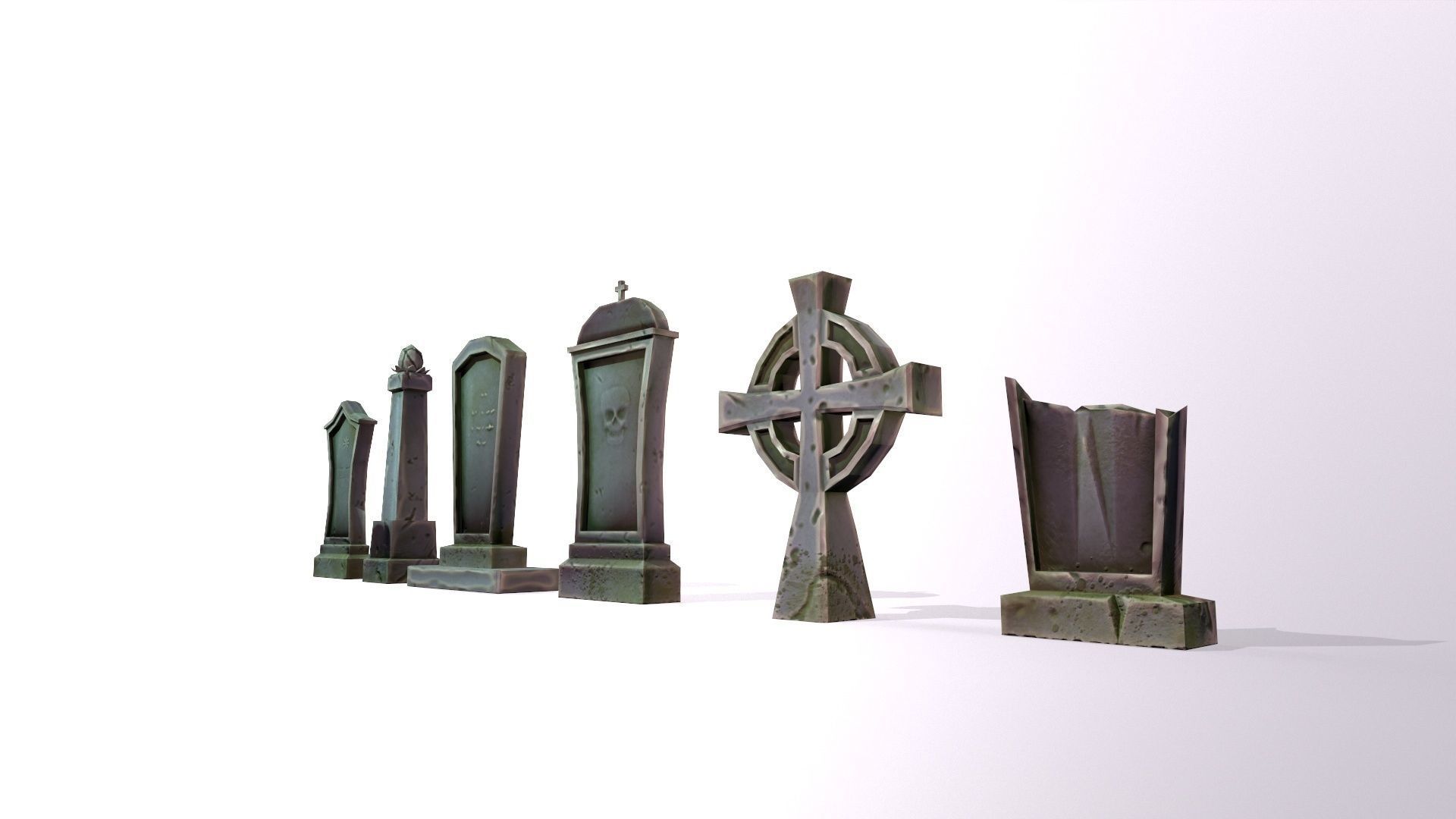 Stylized lowpoly fantasy graveyard headstones PBR asset Low-poly 3D model_6