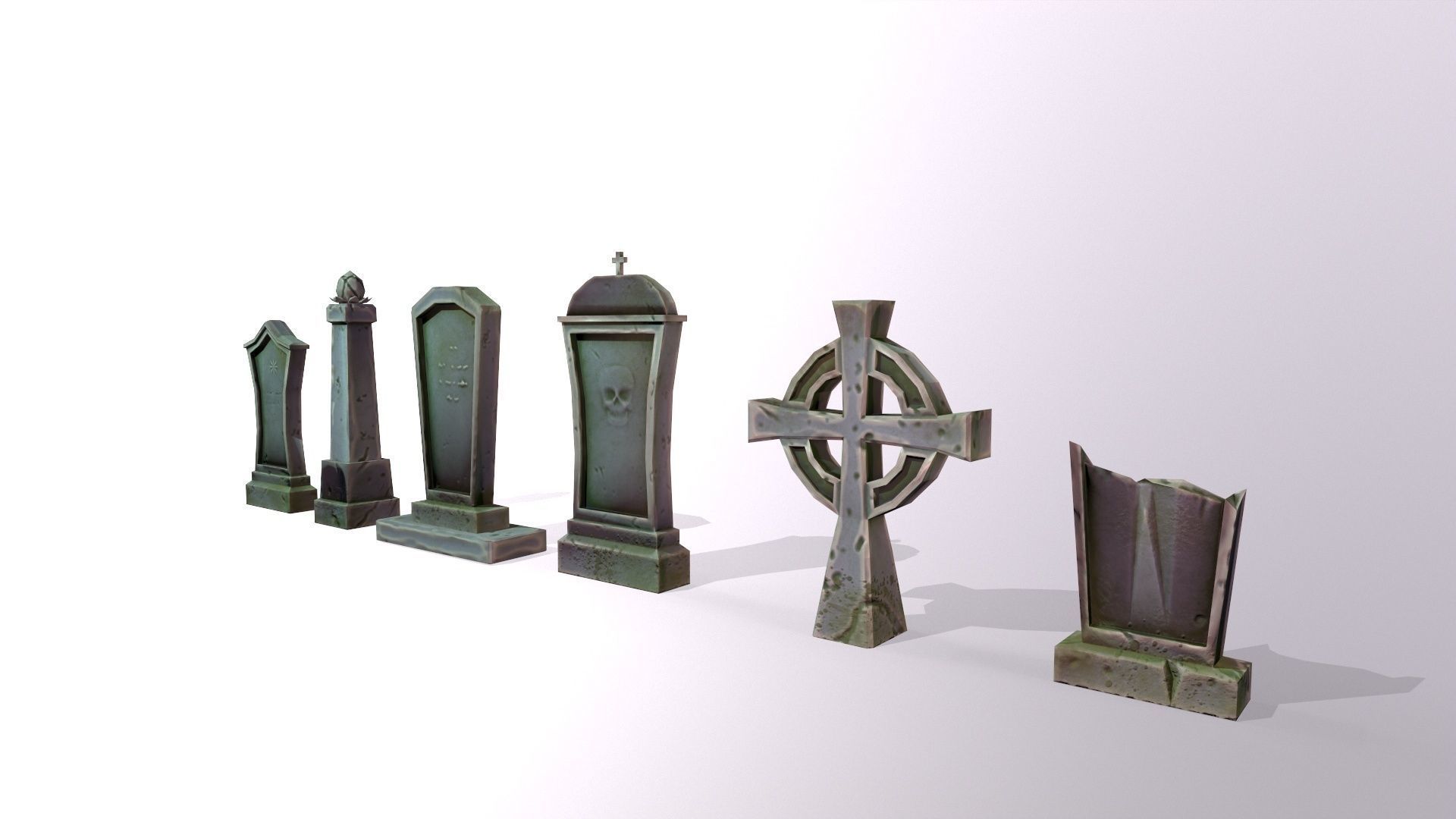 Stylized lowpoly fantasy graveyard headstones PBR asset Low-poly 3D model_5