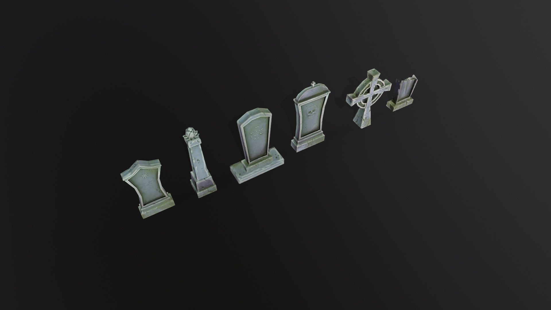 Stylized lowpoly fantasy graveyard headstones PBR asset Low-poly 3D model_10