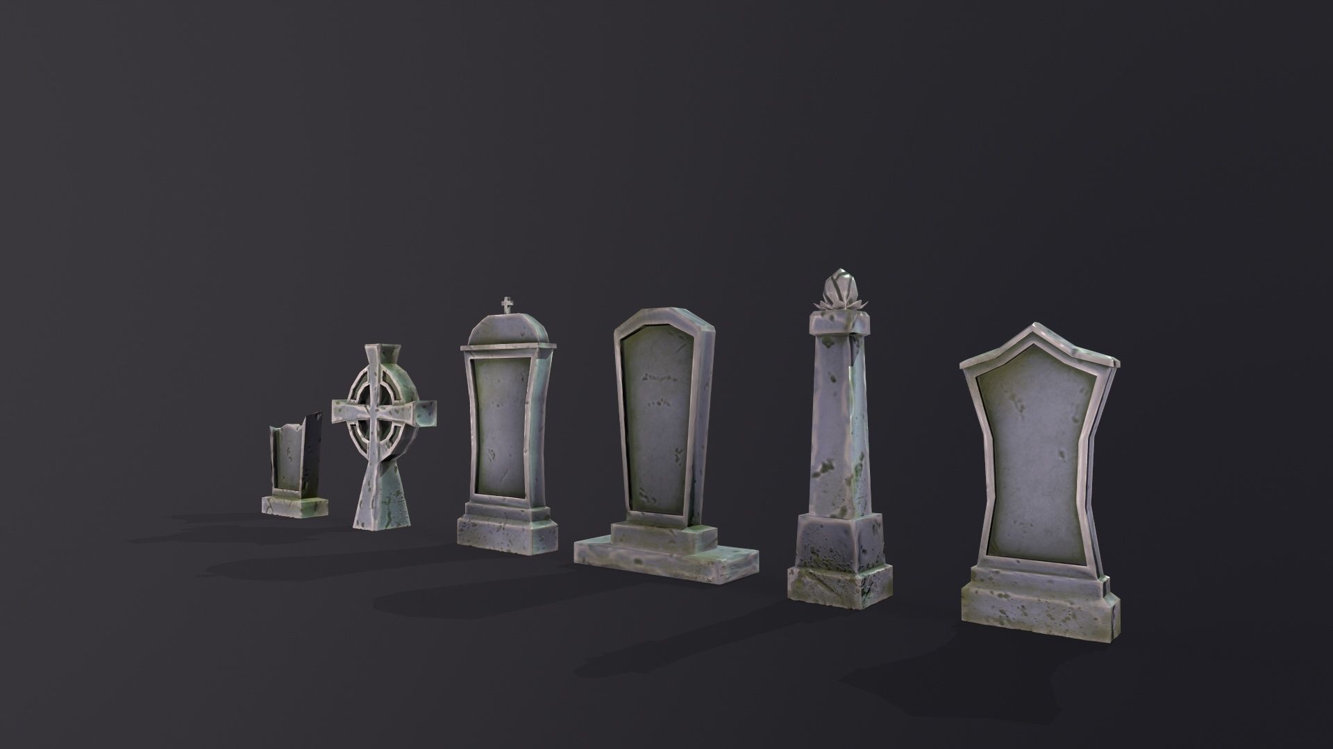 Stylized lowpoly fantasy graveyard headstones PBR asset Low-poly 3D model_8