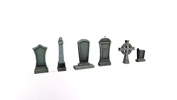 Stylized lowpoly fantasy graveyard headstones PBR asset