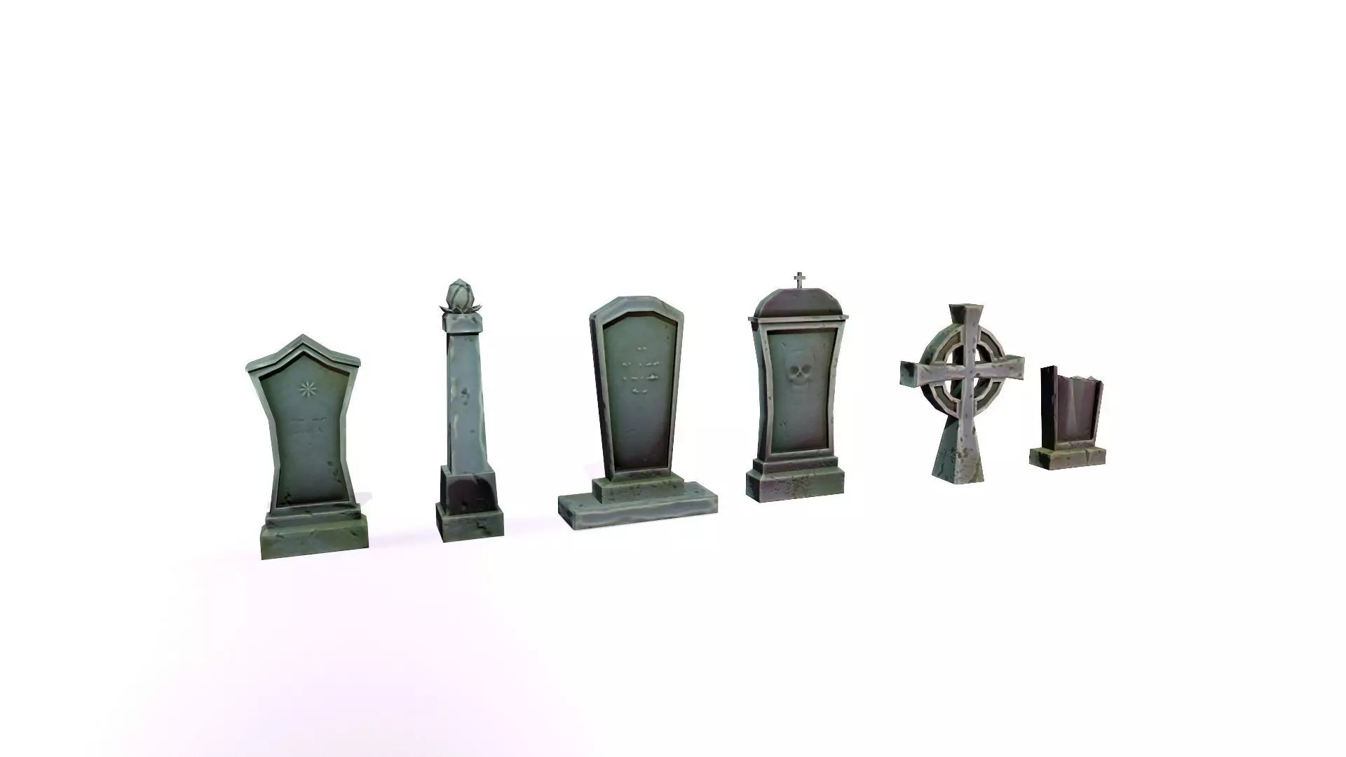 Stylized lowpoly fantasy graveyard headstones PBR asset Low-poly 3D model_0