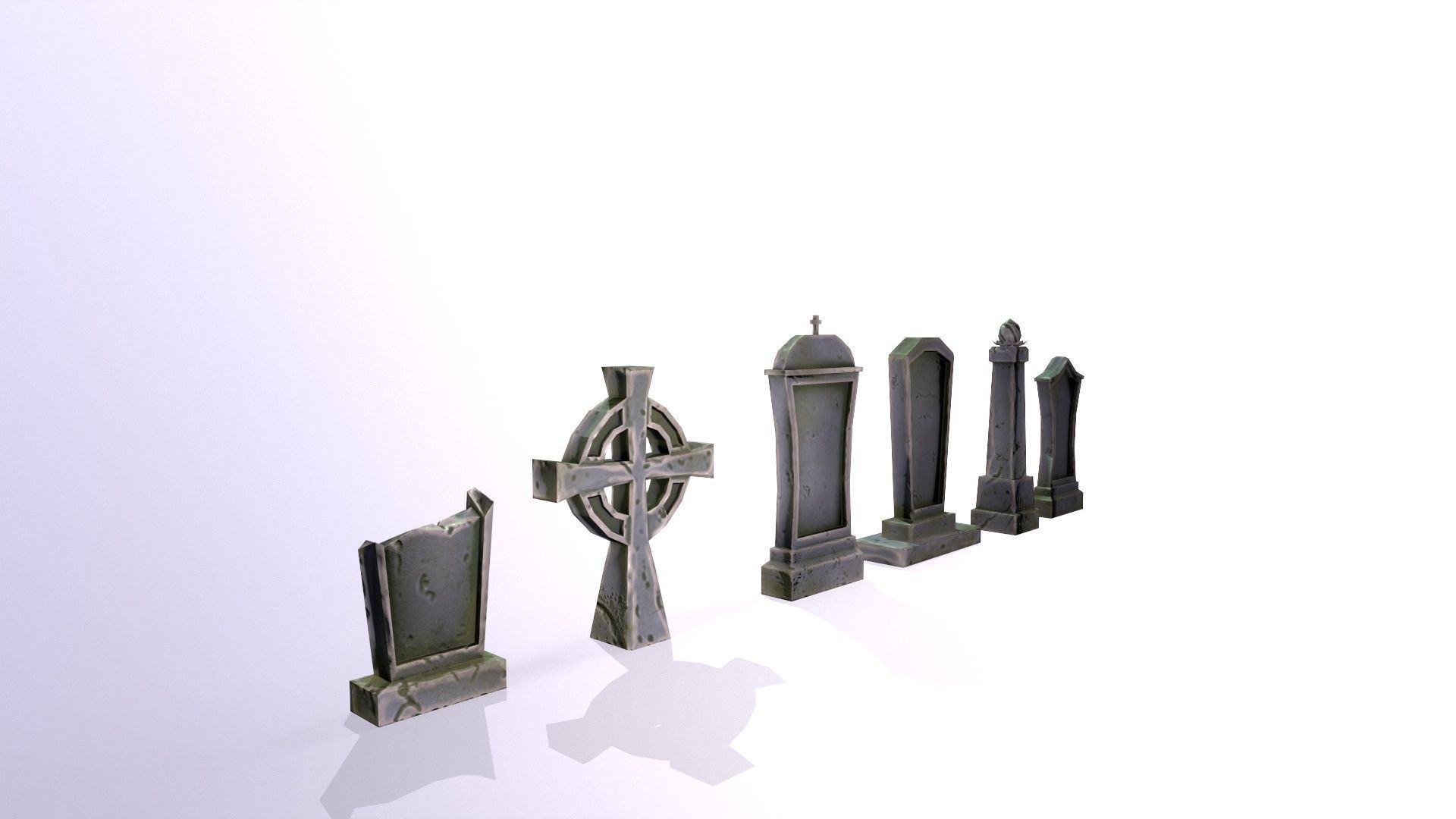 Stylized lowpoly fantasy graveyard headstones PBR asset Low-poly 3D model_7