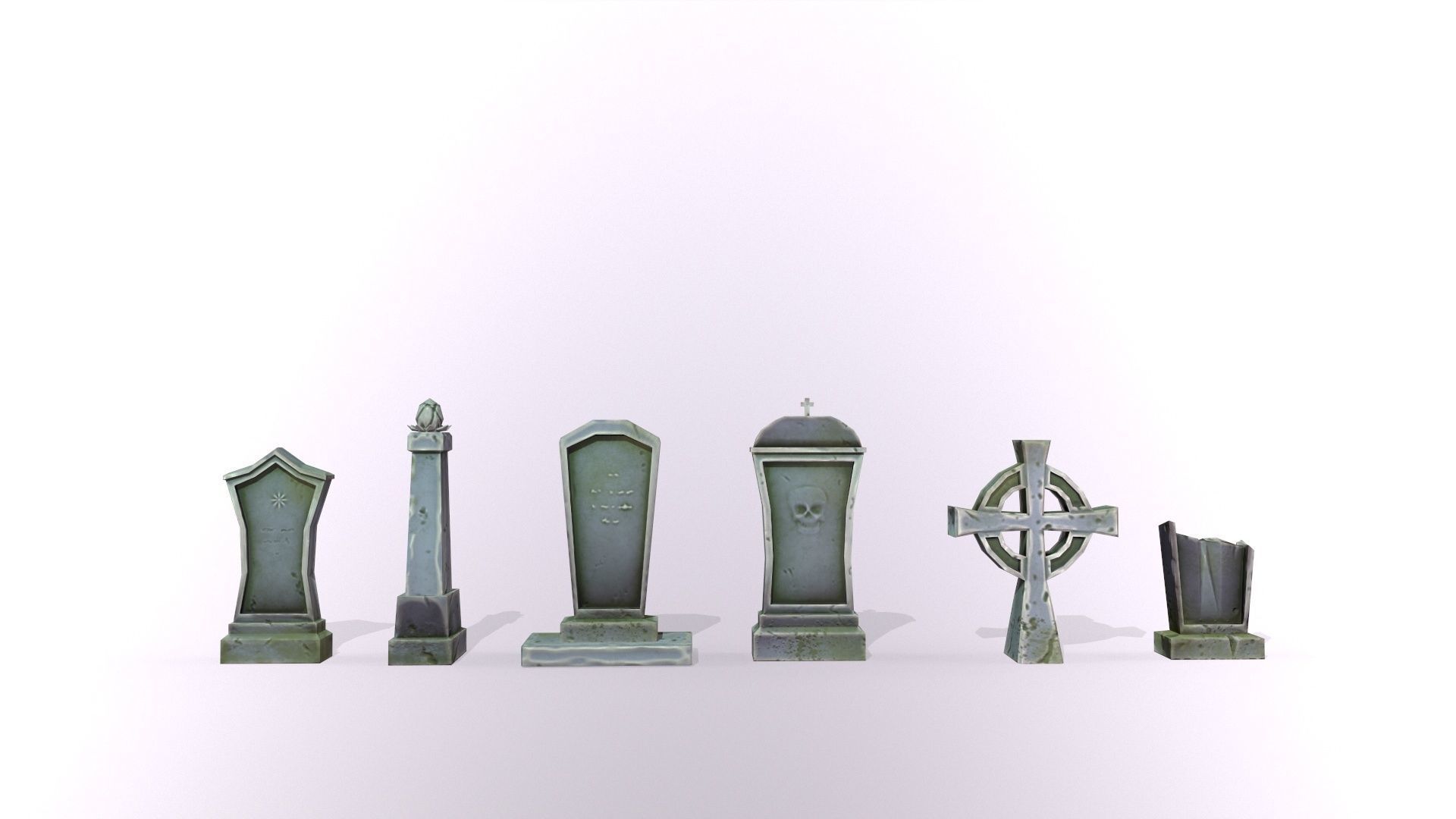 Stylized lowpoly fantasy graveyard headstones PBR asset Low-poly 3D model_11