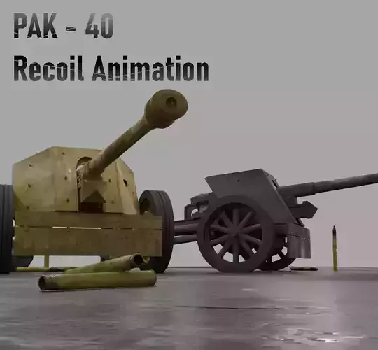 Pak 40 German anti tank gun WW2 Recoil Animation Free 3D model