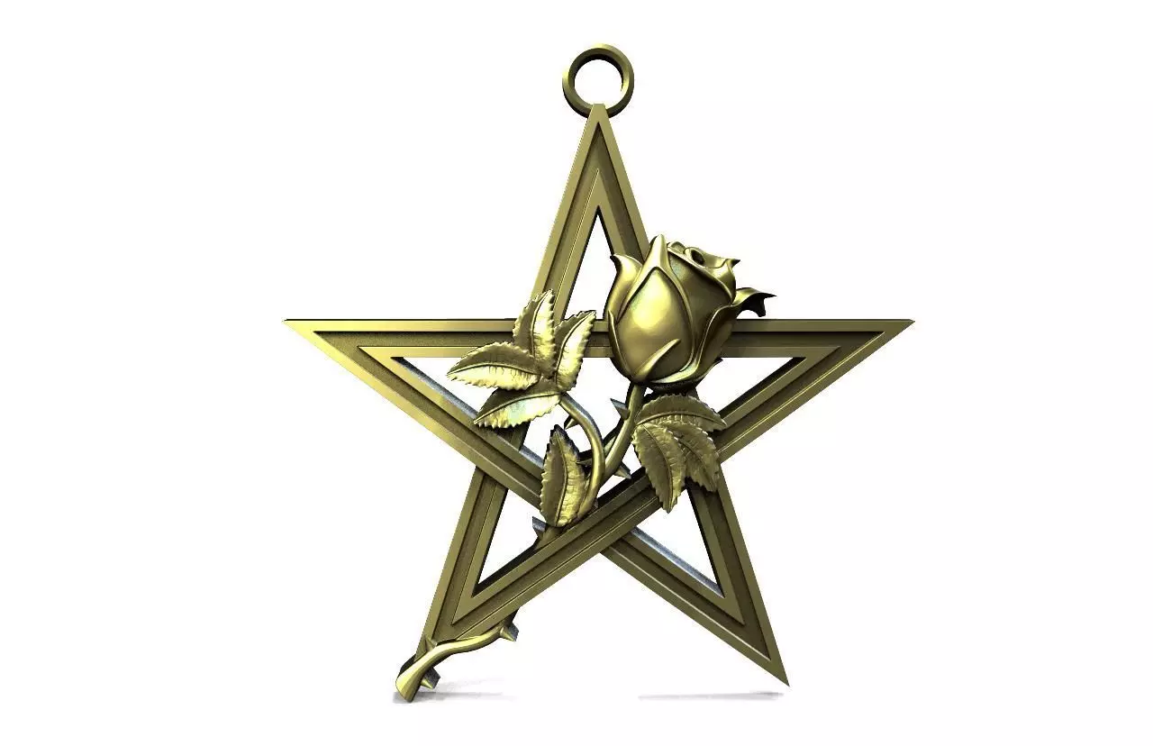 Pentagram and rose pendant 3D print model