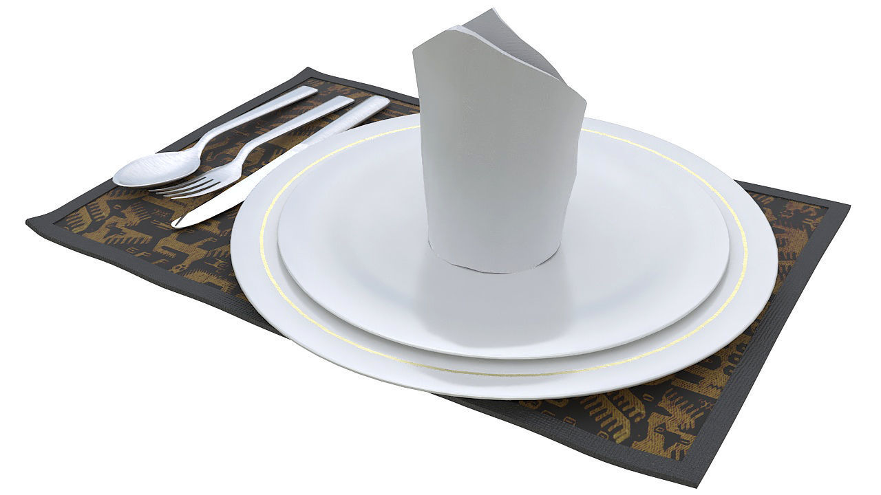 Dinner plate spoon fork and knife 3D model_3