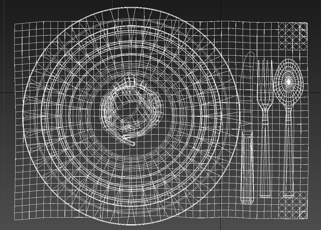 Dinner plate spoon fork and knife 3D model_9