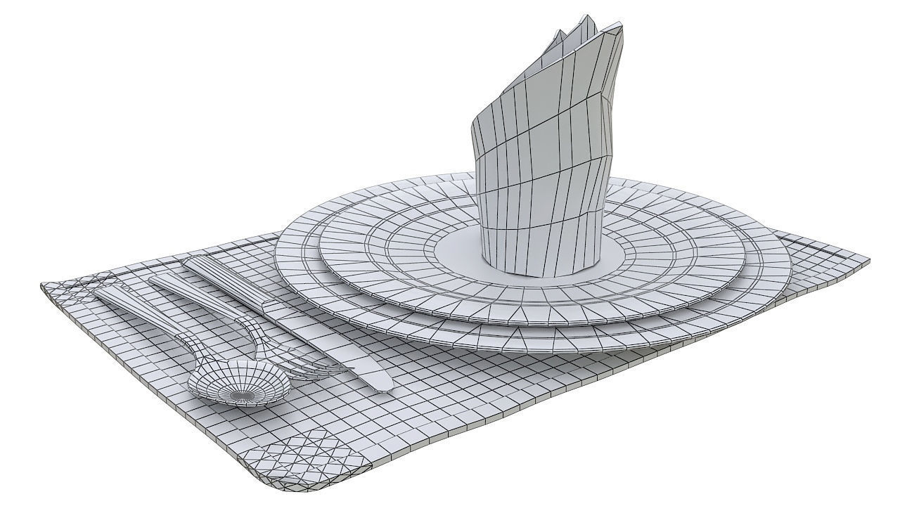 Dinner plate spoon fork and knife 3D model_8