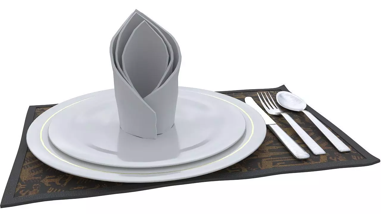 Dinner plate spoon fork and knife 3D model_0