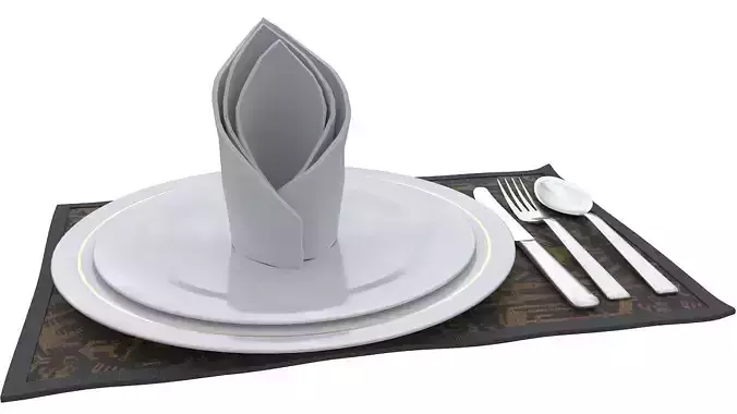 Dinner plate spoon fork and knife 3D model
