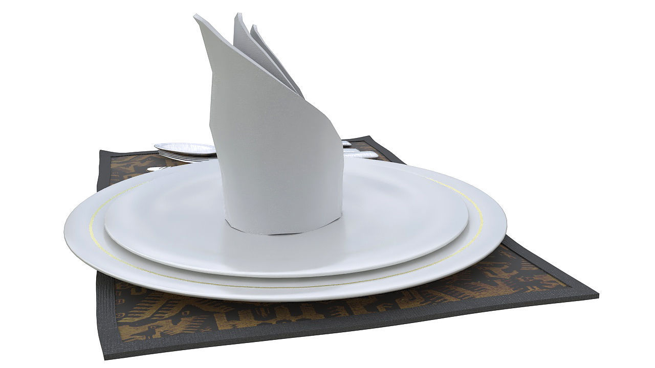 Dinner plate spoon fork and knife 3D model_4