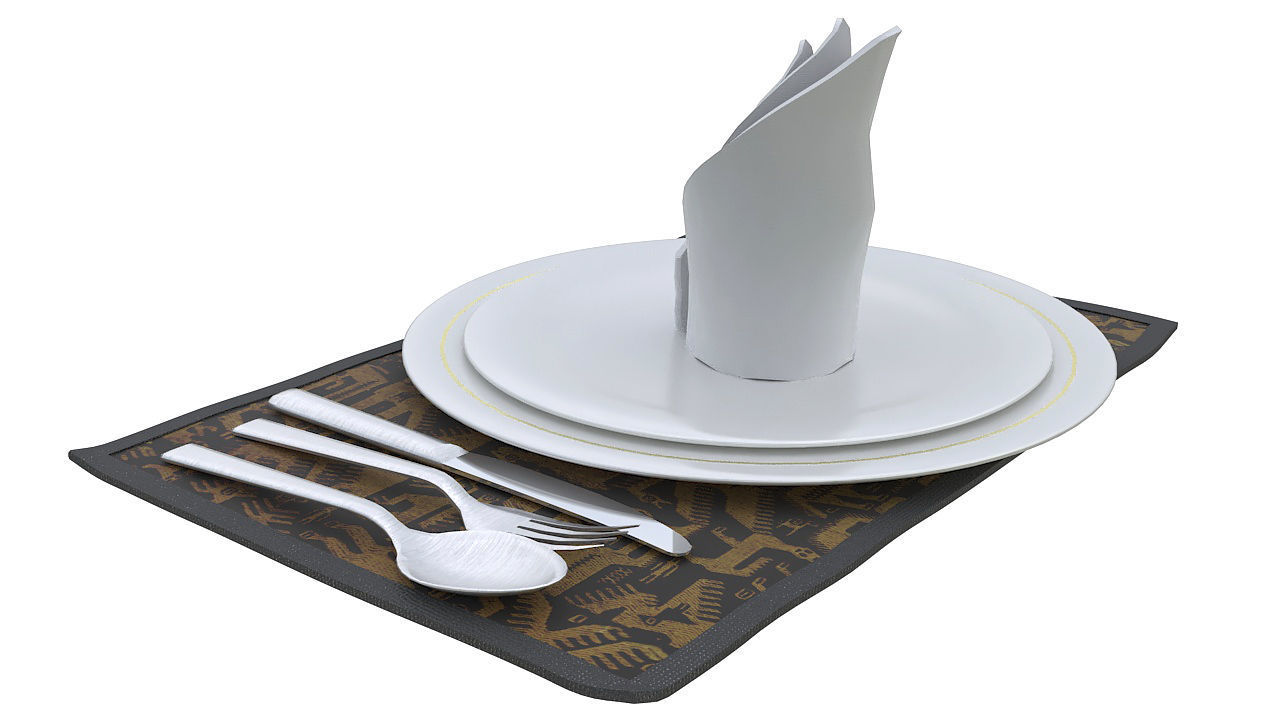 Dinner plate spoon fork and knife 3D model_2