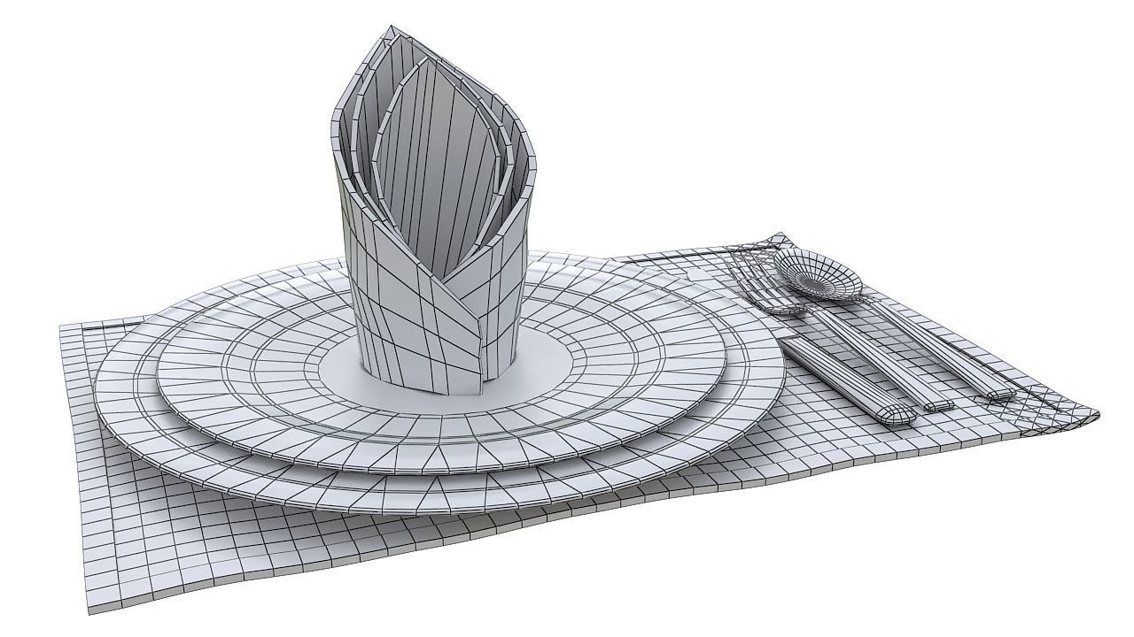 Dinner plate spoon fork and knife 3D model_6