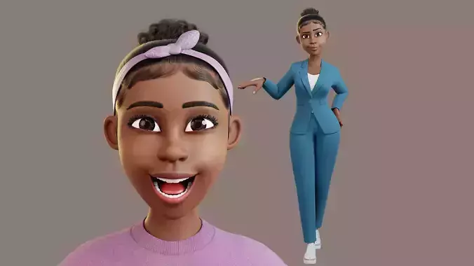 African lady Rigged Low-poly 3D model