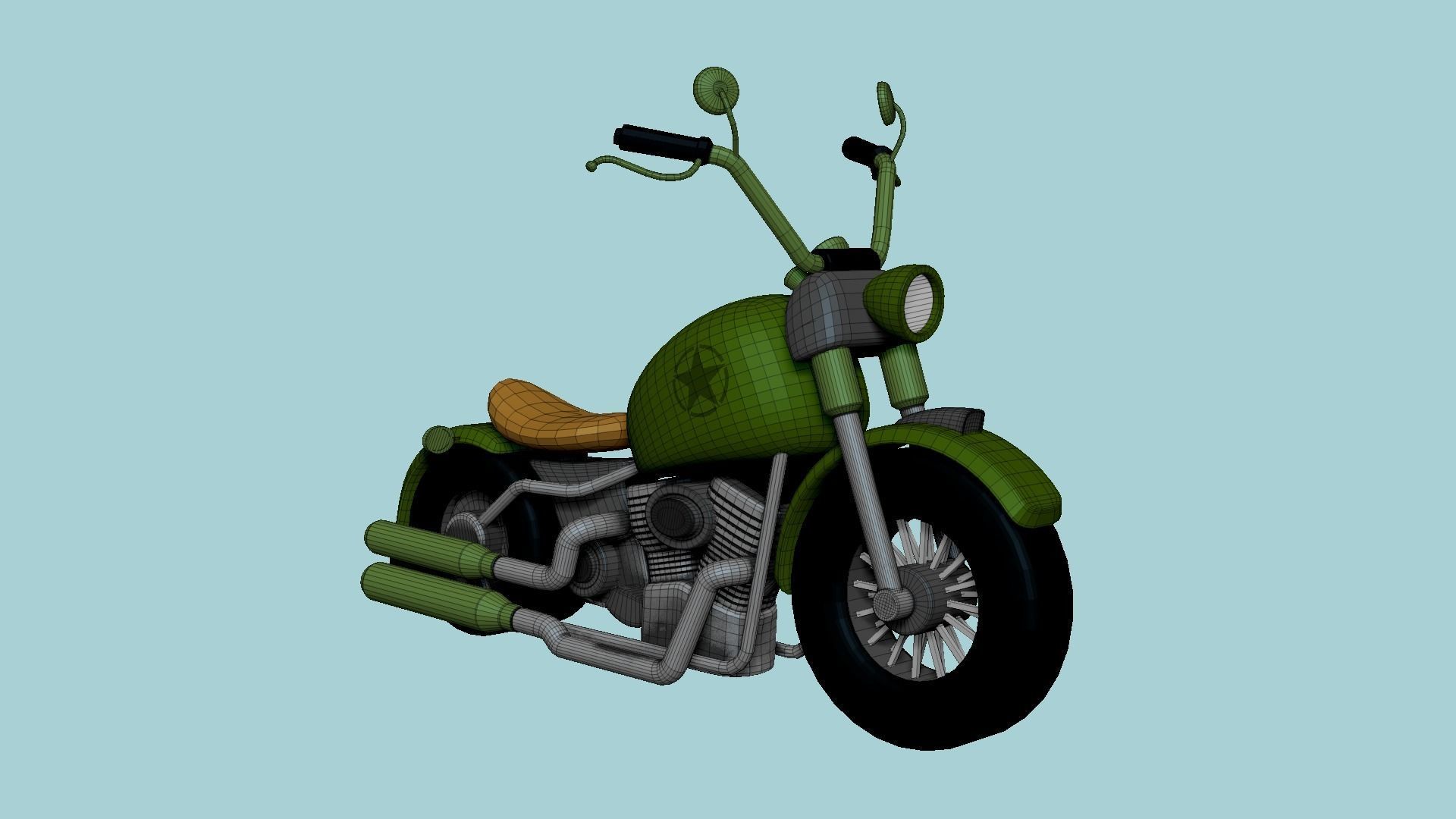 Motorcycle Cartoon A15 Green - Custom Vehicle Design Low-poly 3D model_6