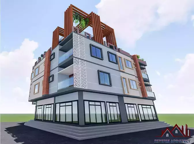 Modern Residential Cum Commercial Building Elevation Design 3D print model