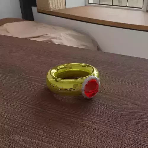 Decorations gold ring on wooden table