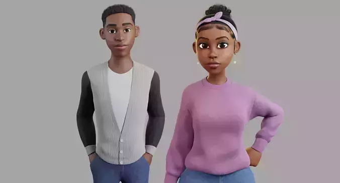 African characters Rigged 3D Model Collection