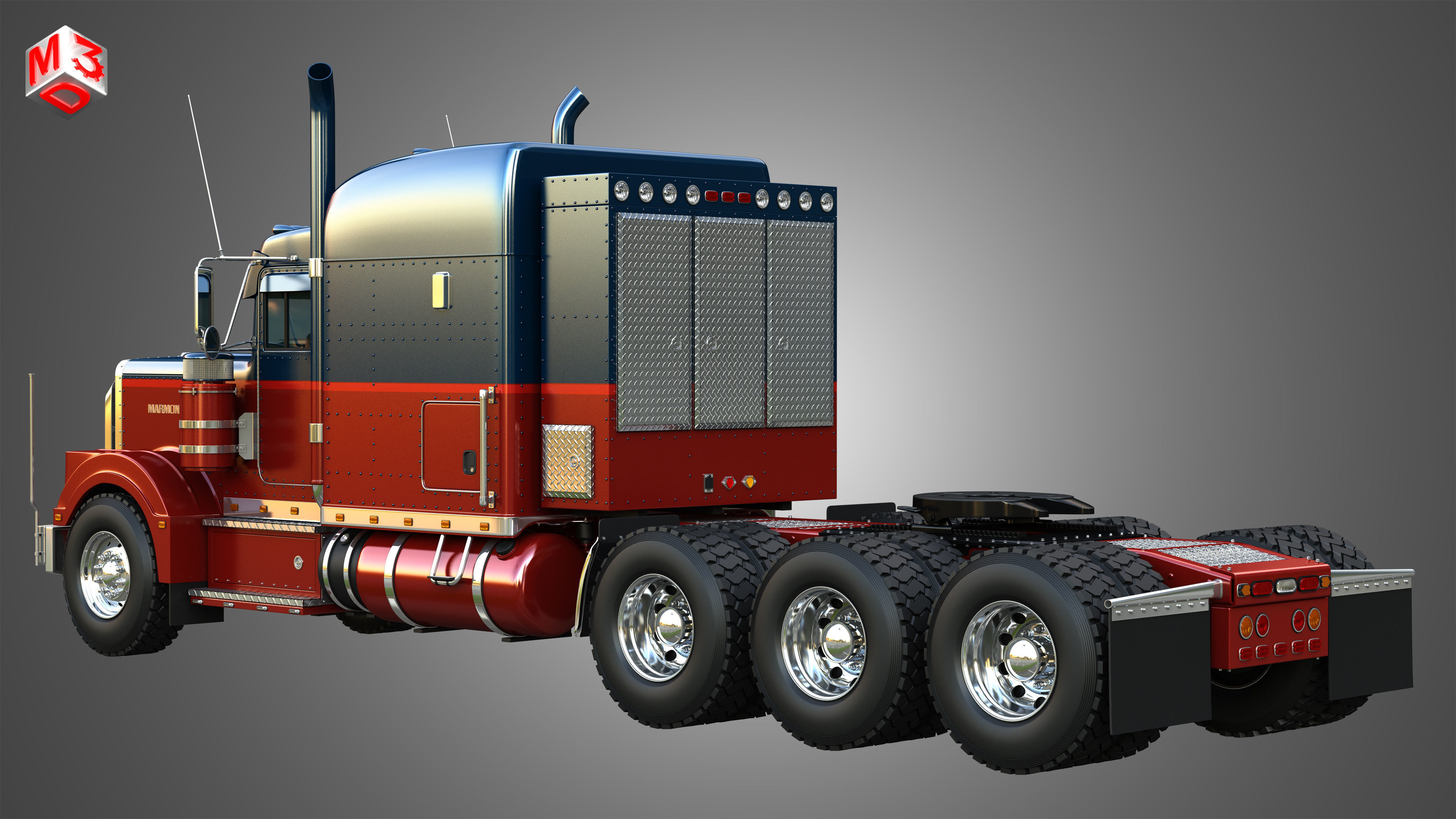 57P Semi Trucks - Heavy Haul Tri-Axle Trucks 2 in 1 3D Model Collection_8